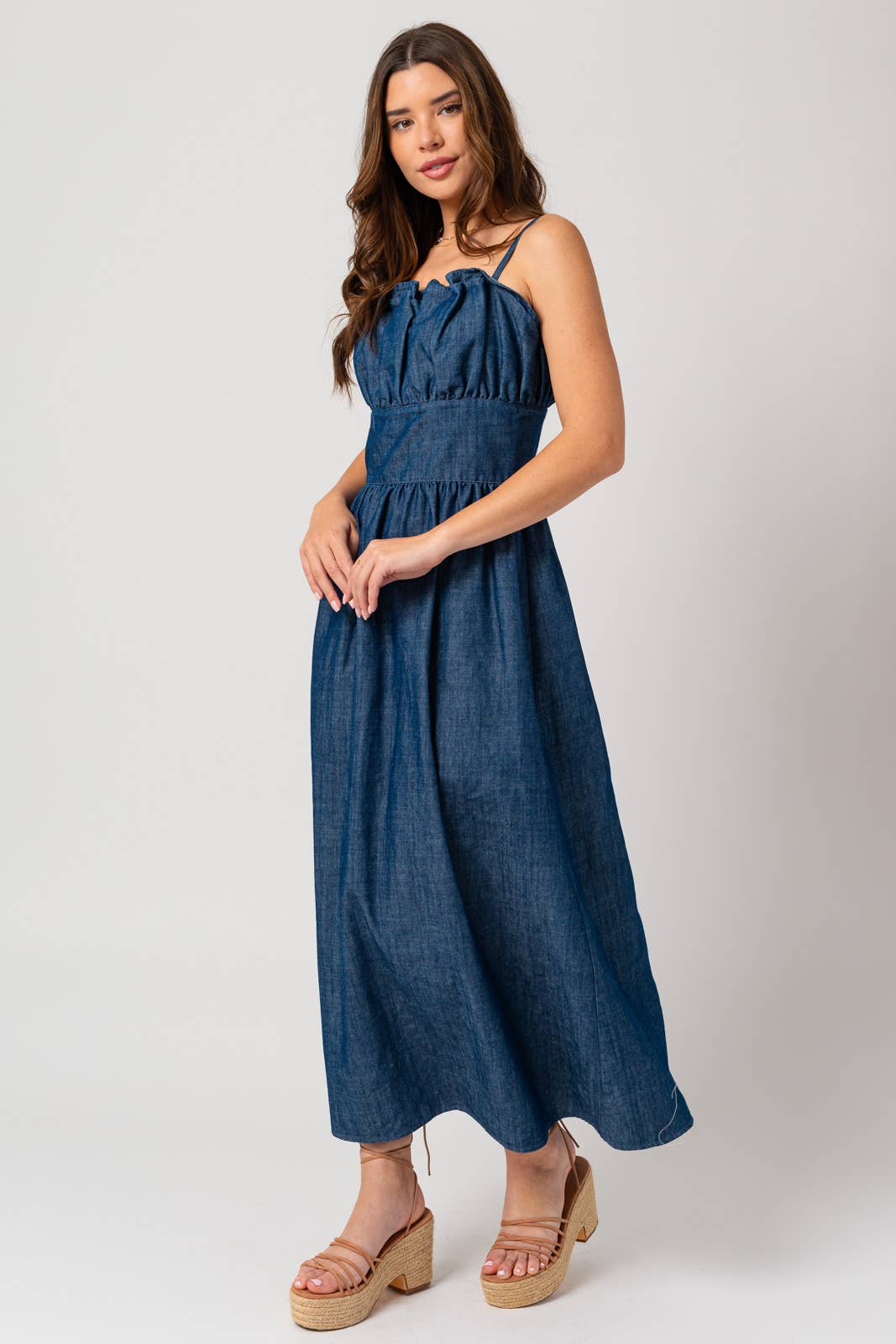 Ruffle Demin Maxi Dress