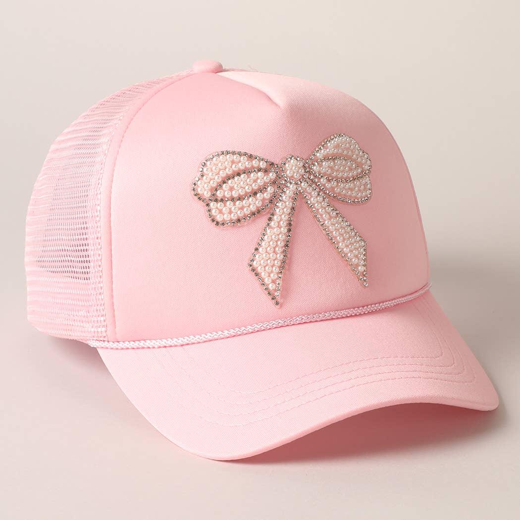 Rhinestone Bow Patch Foam Mesh Back Trucker Hat