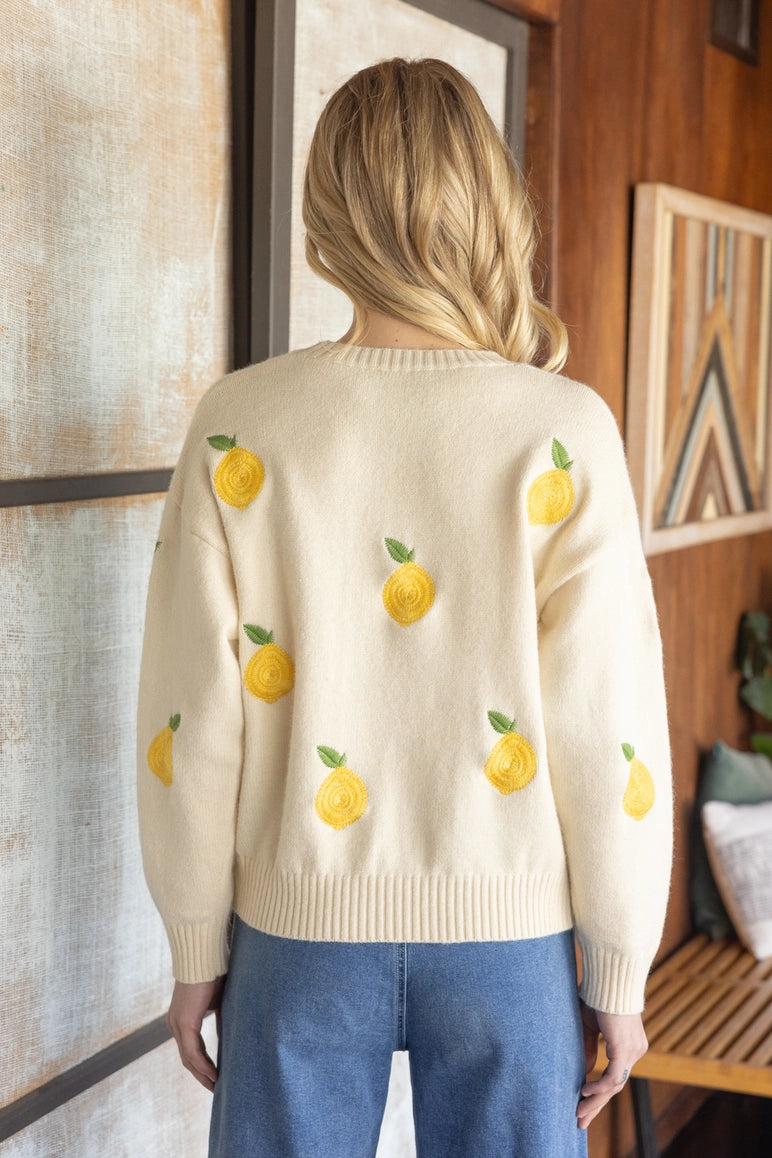 Lemon Embroidered Pull Over Sweater