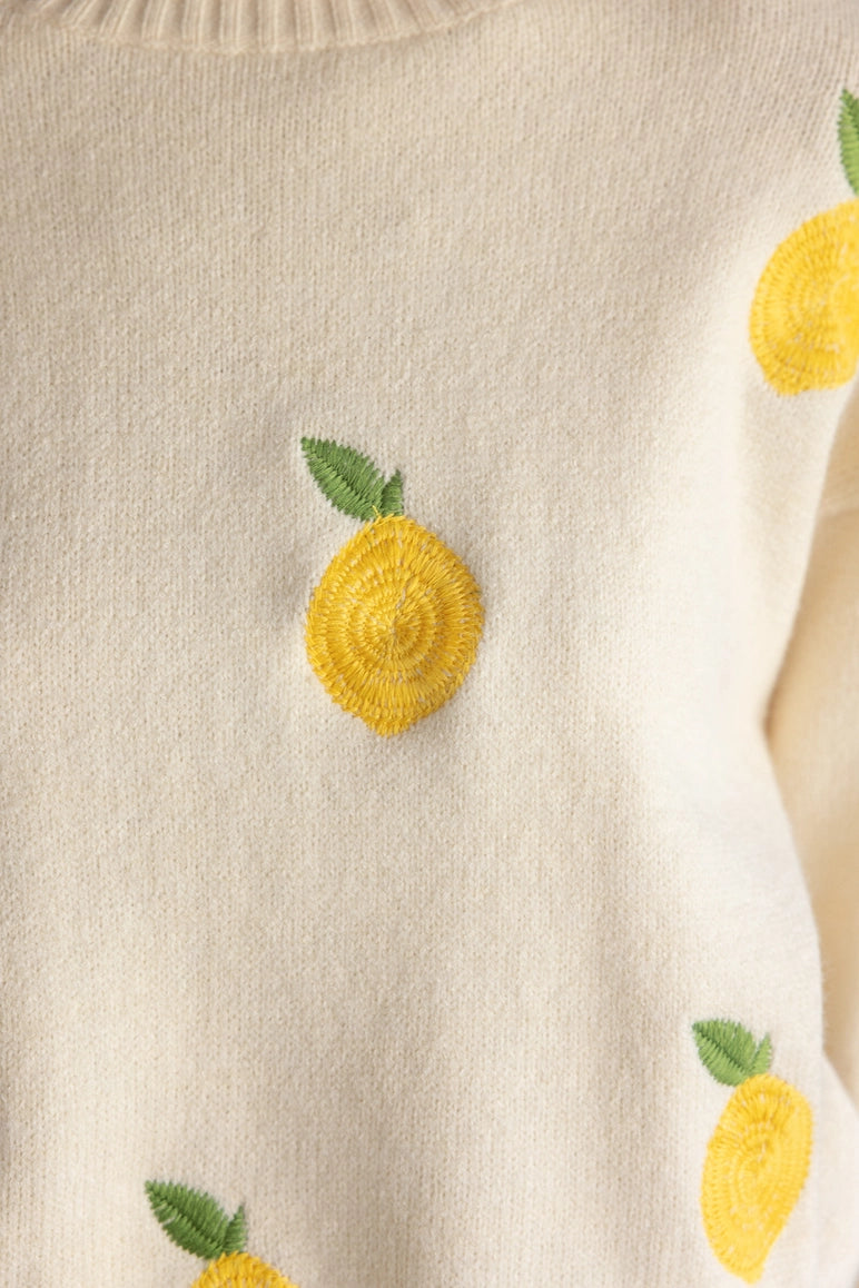 Lemon Embroidered Pull Over Sweater