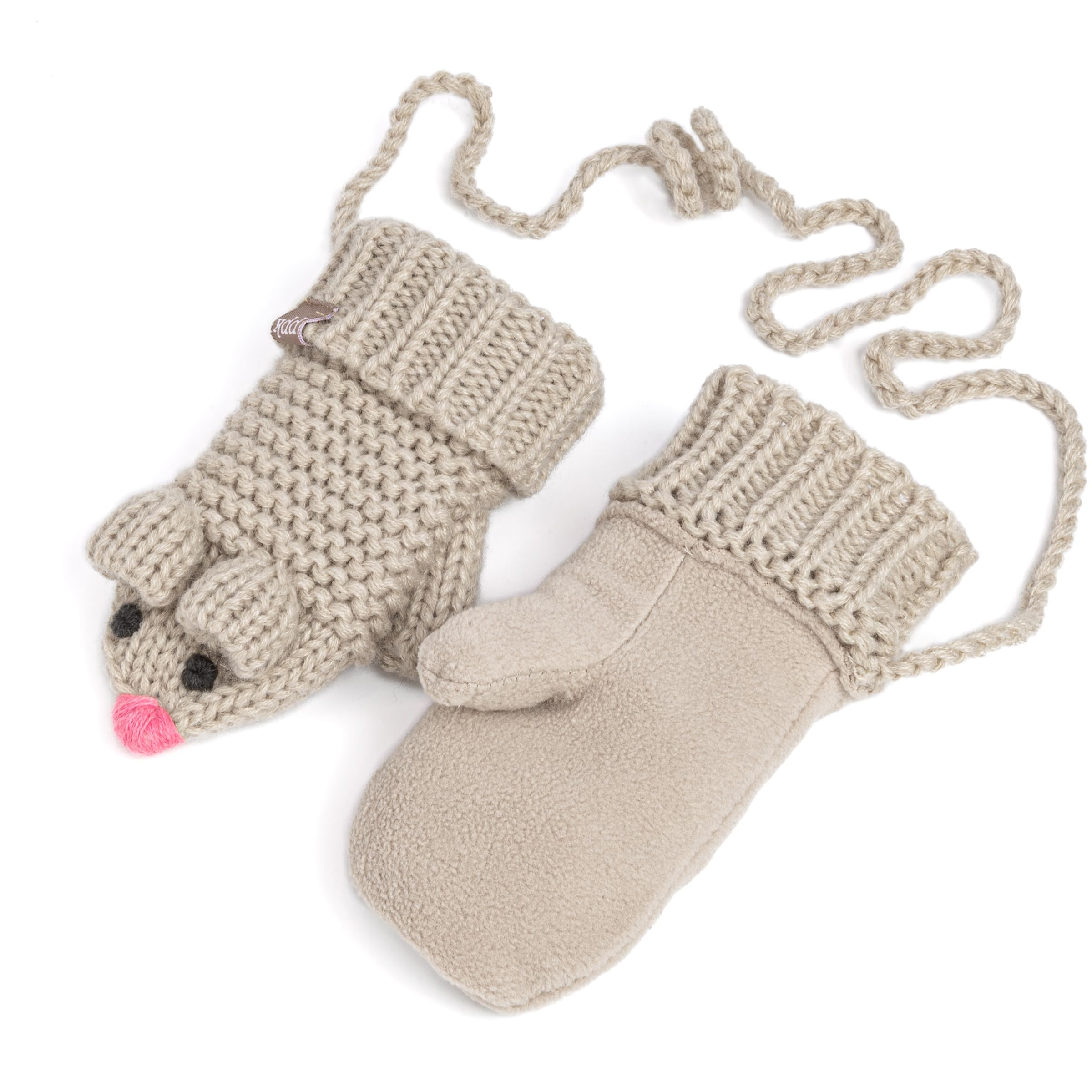 Mouse Face Knit Mittens with String for Kids 1-6 Years, Cozy, Cute & Connected for Little Hands, Premium Quality