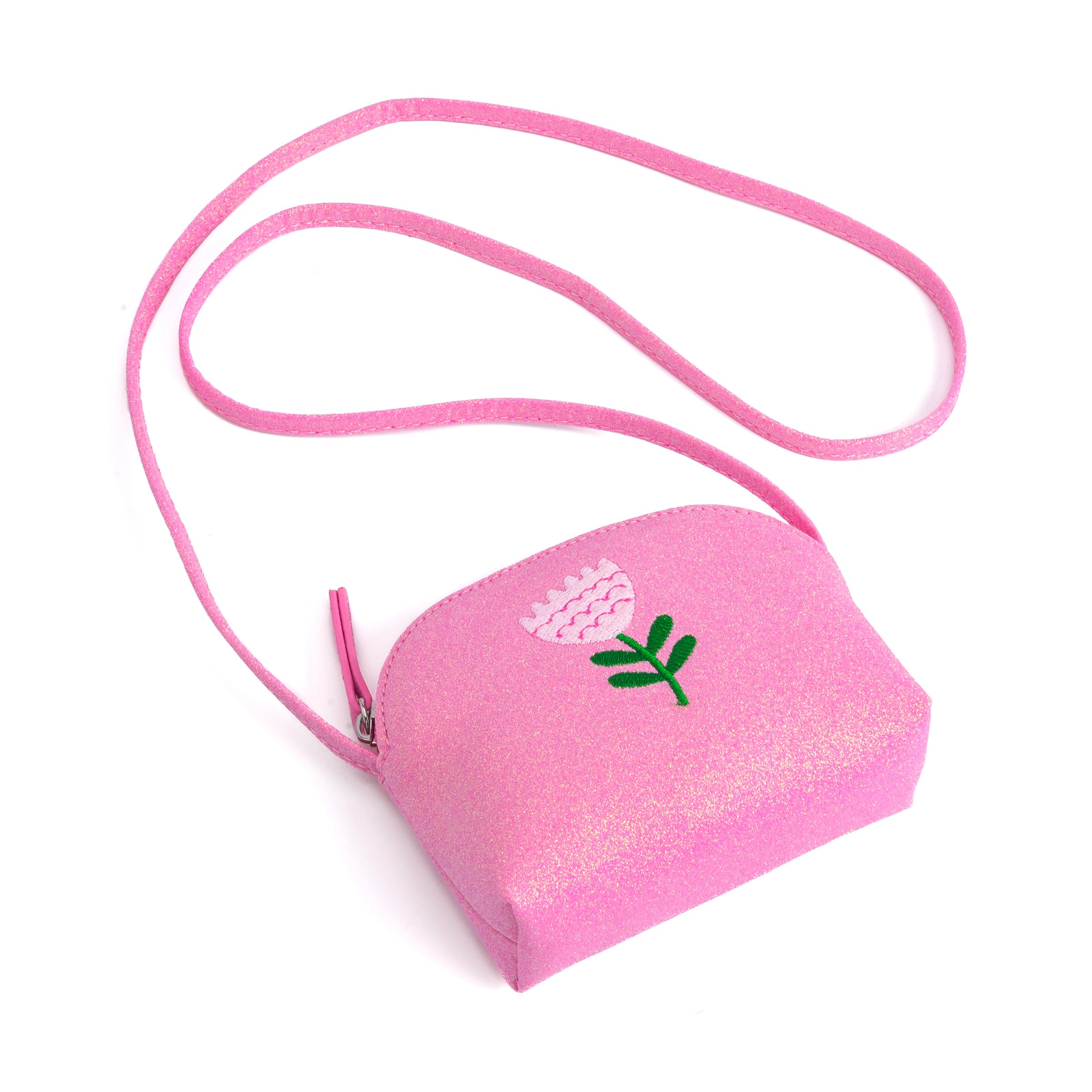 Sparkly Glitter Leather Purse with Flower Embroidery for Little Girls, Toddler (Ages 2-8)