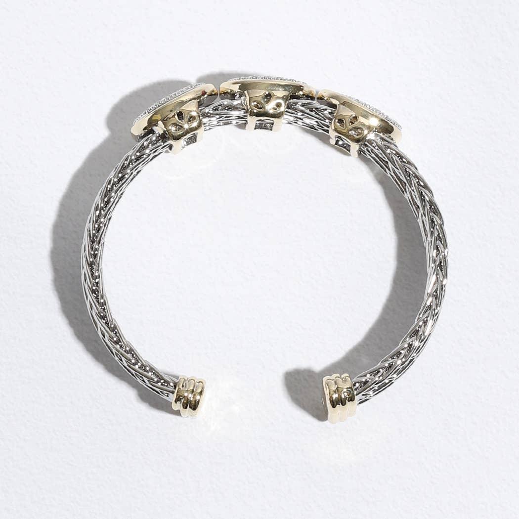 Triple Oval Pave CZ Two Tone Bracelet Cuff Bangle