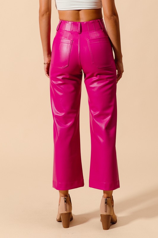 Mid-Rise Hot Pink Faux Leather Pants