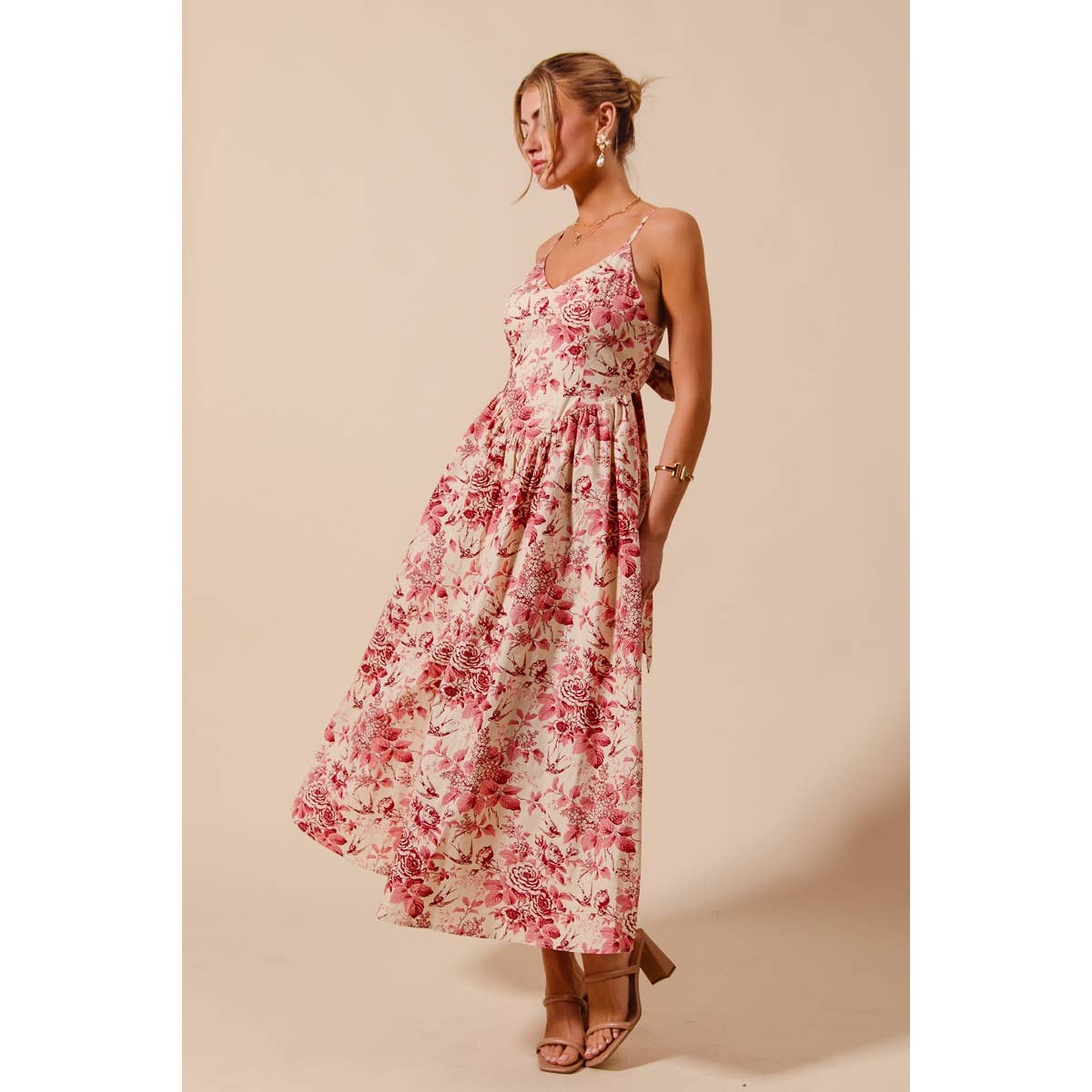 Anna floral tie back midi dress