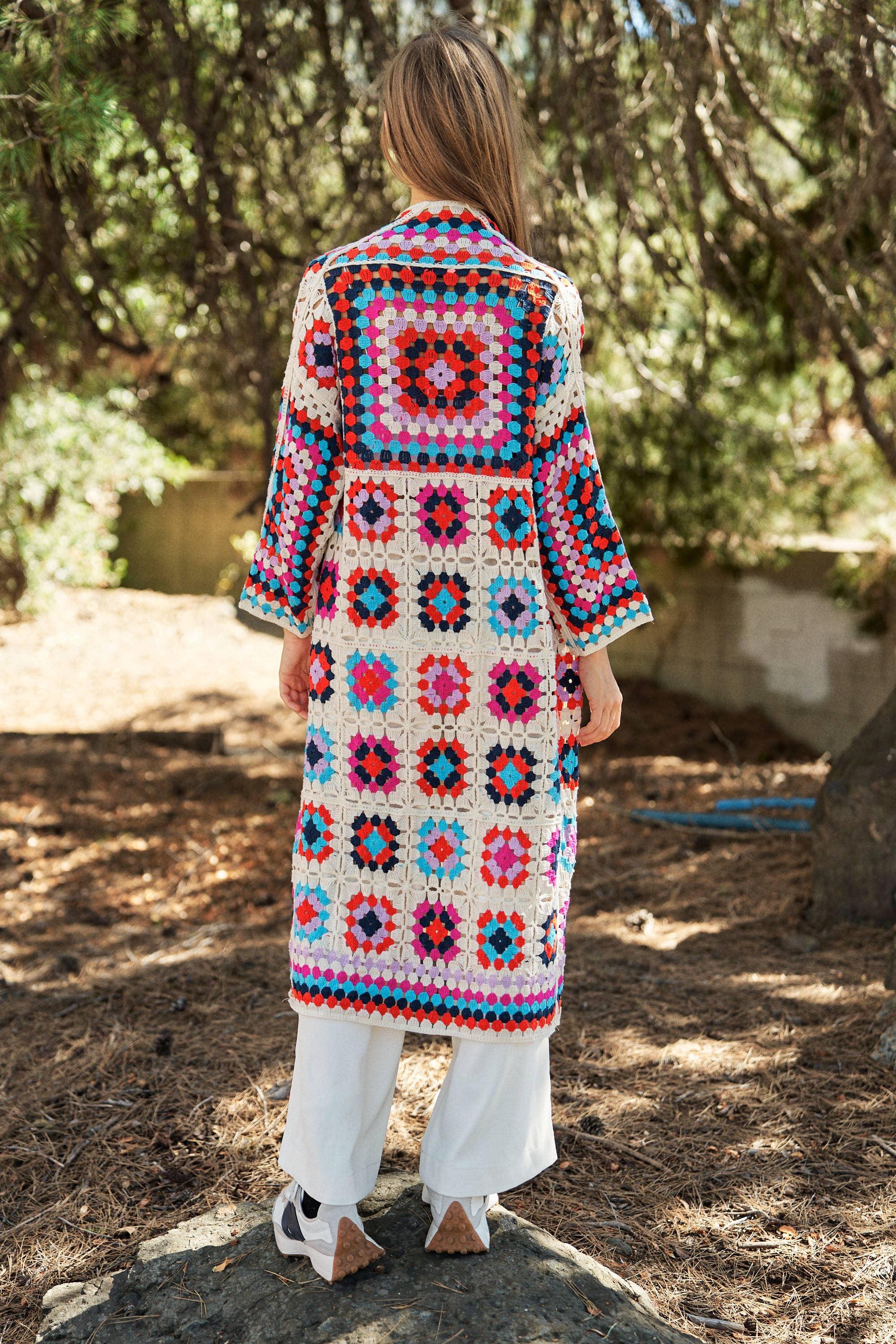 Gracie Colorful Crochet Square Midi Knit Sweater