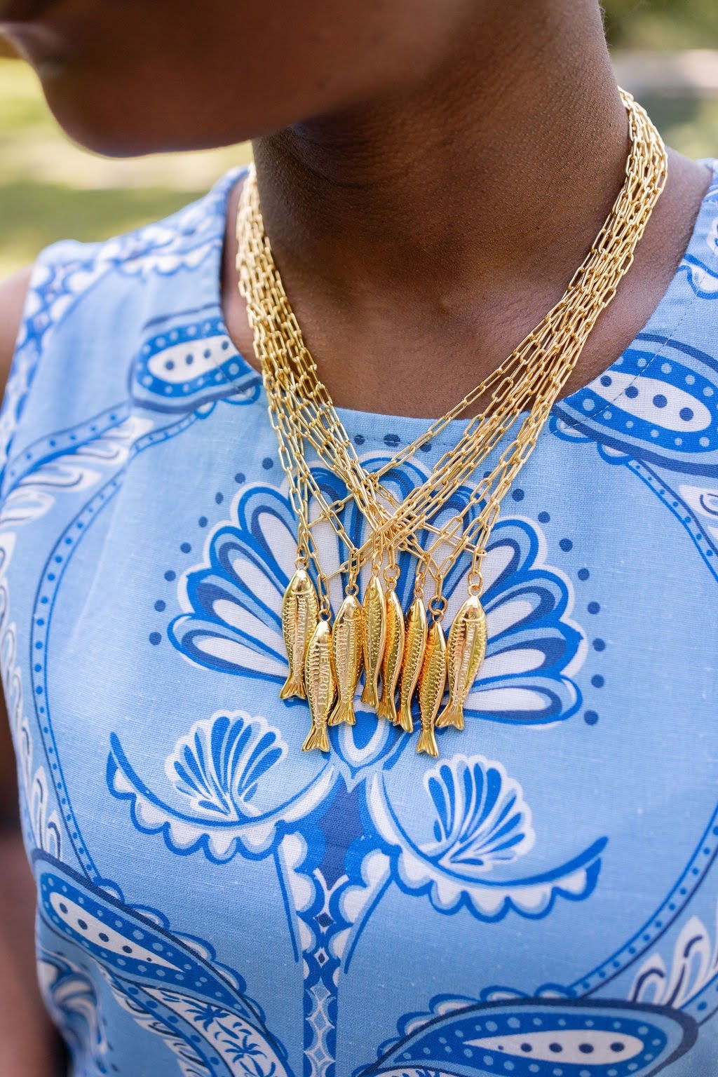 Fish - Beach Town - Small Paper Clip Chain Necklace - 18k Gold Plated 18 Inches - Bexa Boutique