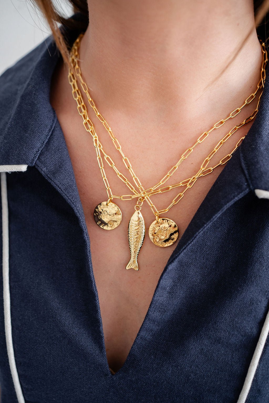 Fish - Beach Town - Small Paper Clip Chain Necklace - 18k Gold Plated 18 Inches - Bexa Boutique