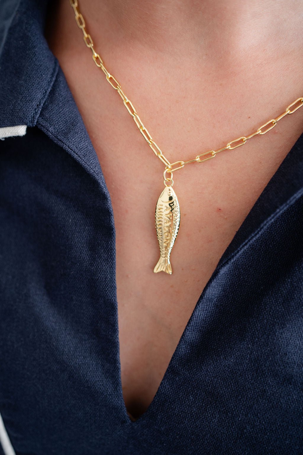 Fish - Beach Town - Small Paper Clip Chain Necklace - 18k Gold Plated 18 Inches - Bexa Boutique
