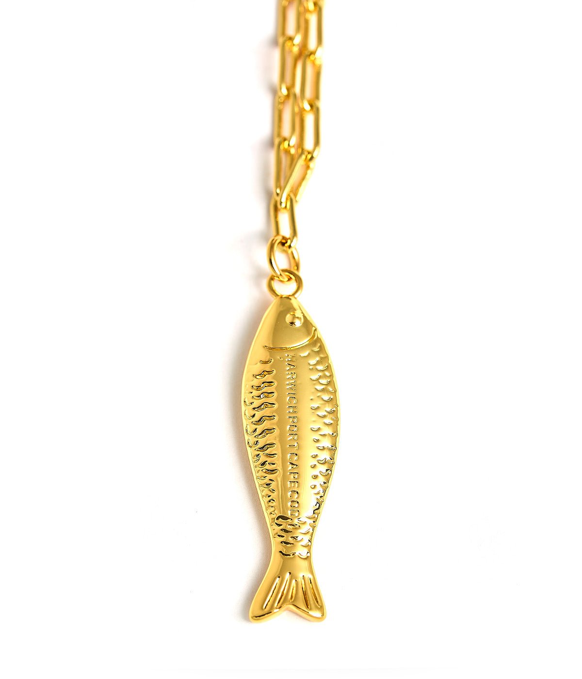 Fish - Beach Town - Small Paper Clip Chain Necklace - 18k Gold Plated 18 Inches
