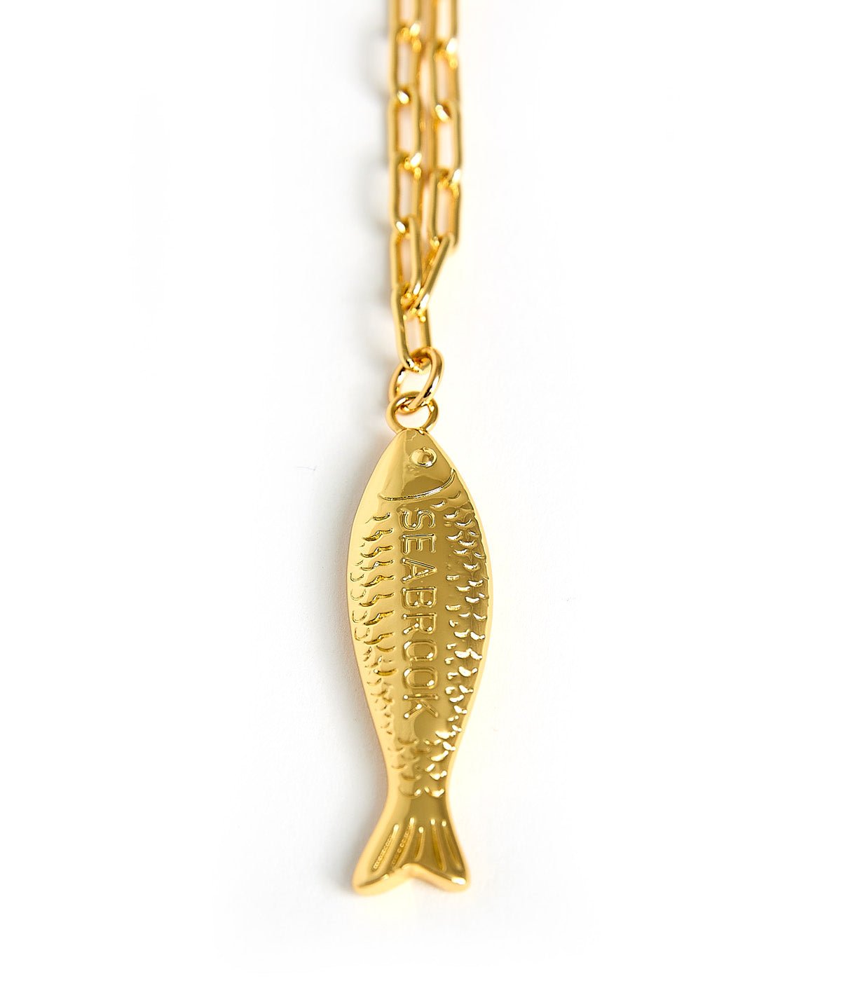 Fish - Beach Town - Small Paper Clip Chain Necklace - 18k Gold Plated 18 Inches