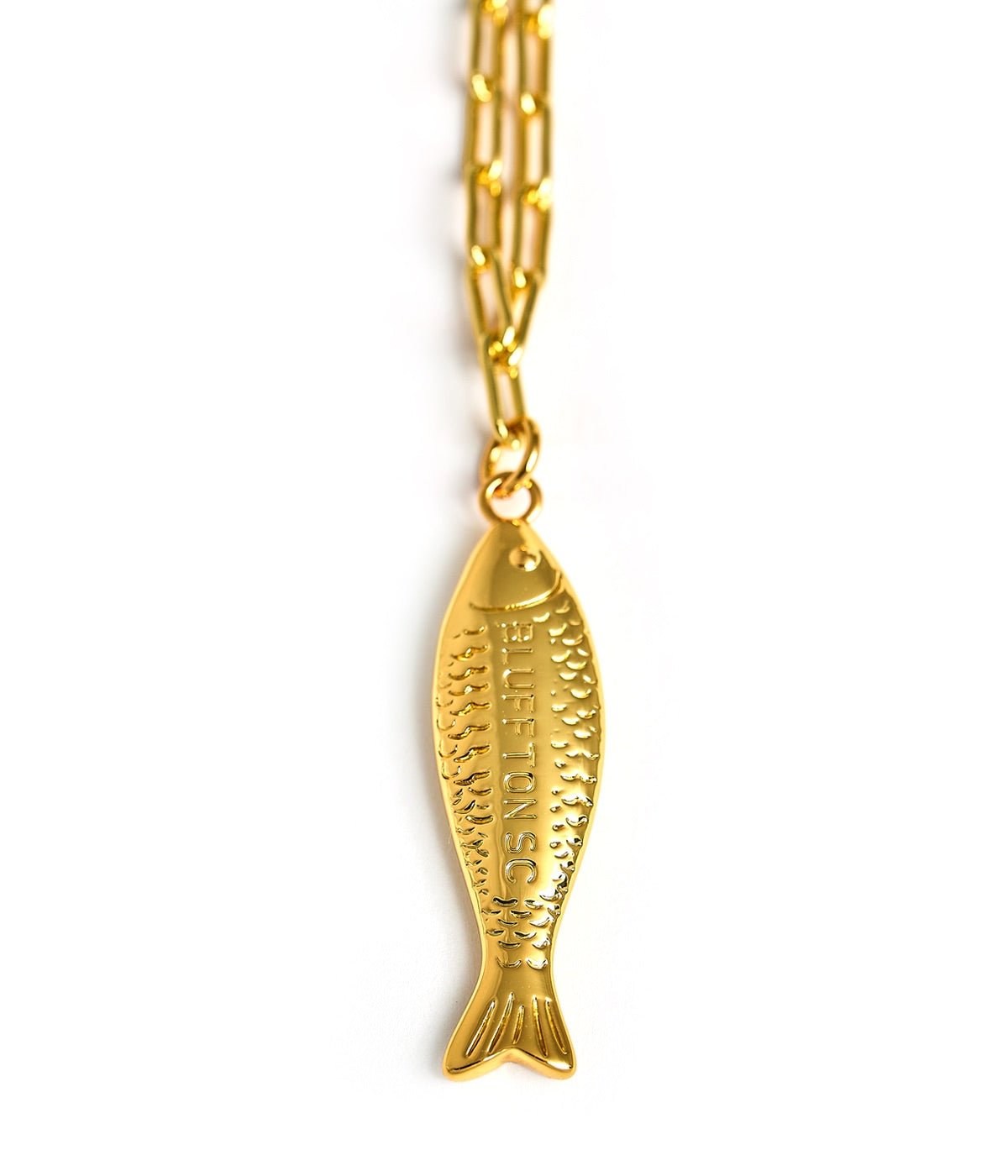 Fish - Beach Town - Small Paper Clip Chain Necklace - 18k Gold Plated 18 Inches - Bexa Boutique