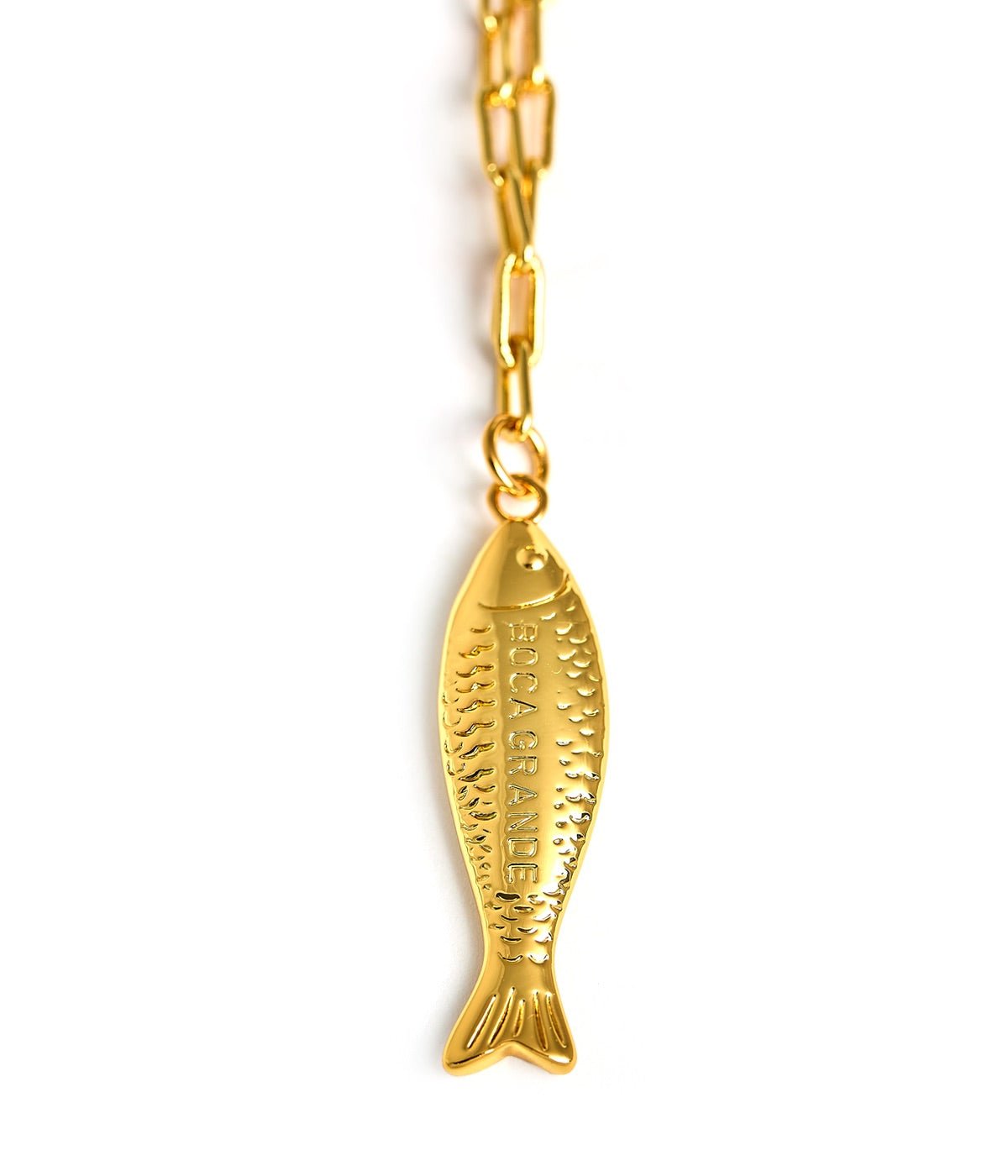 Fish - Beach Town - Small Paper Clip Chain Necklace - 18k Gold Plated 18 Inches - Bexa Boutique