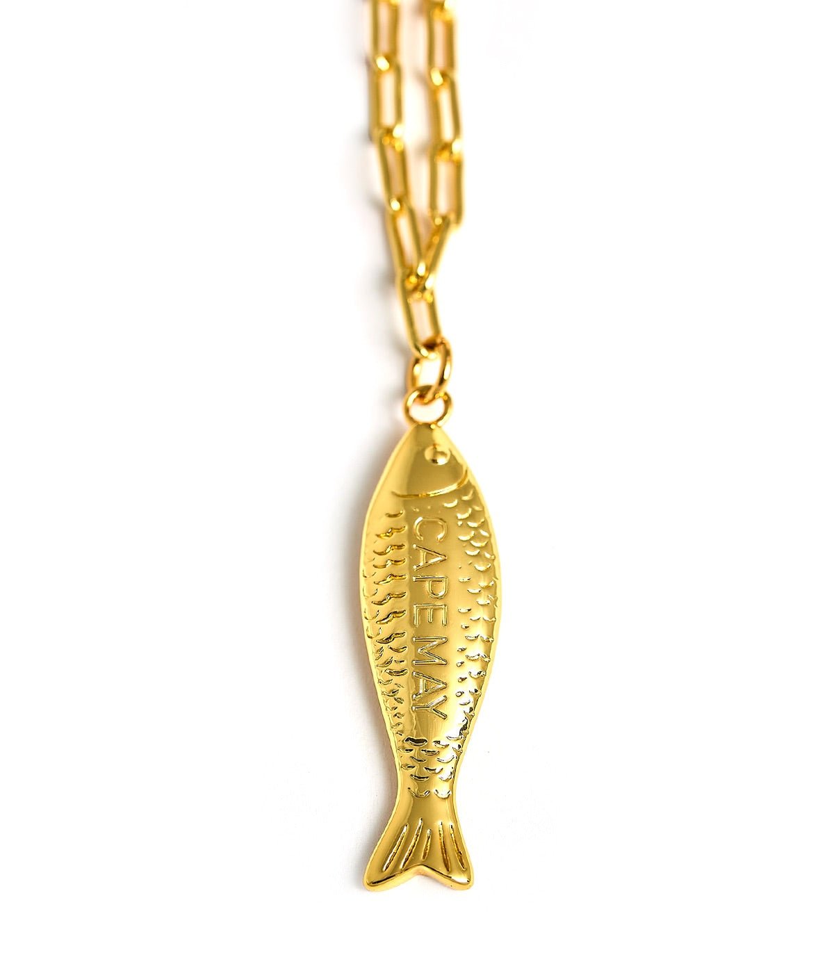 Fish - Beach Town - Small Paper Clip Chain Necklace - 18k Gold Plated 18 Inches - Bexa Boutique