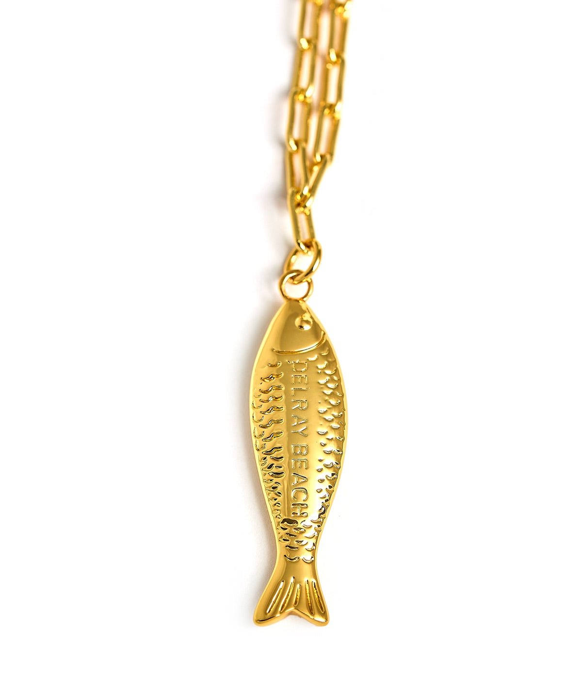 Fish - Beach Town - Small Paper Clip Chain Necklace - 18k Gold Plated 18 Inches - Bexa Boutique