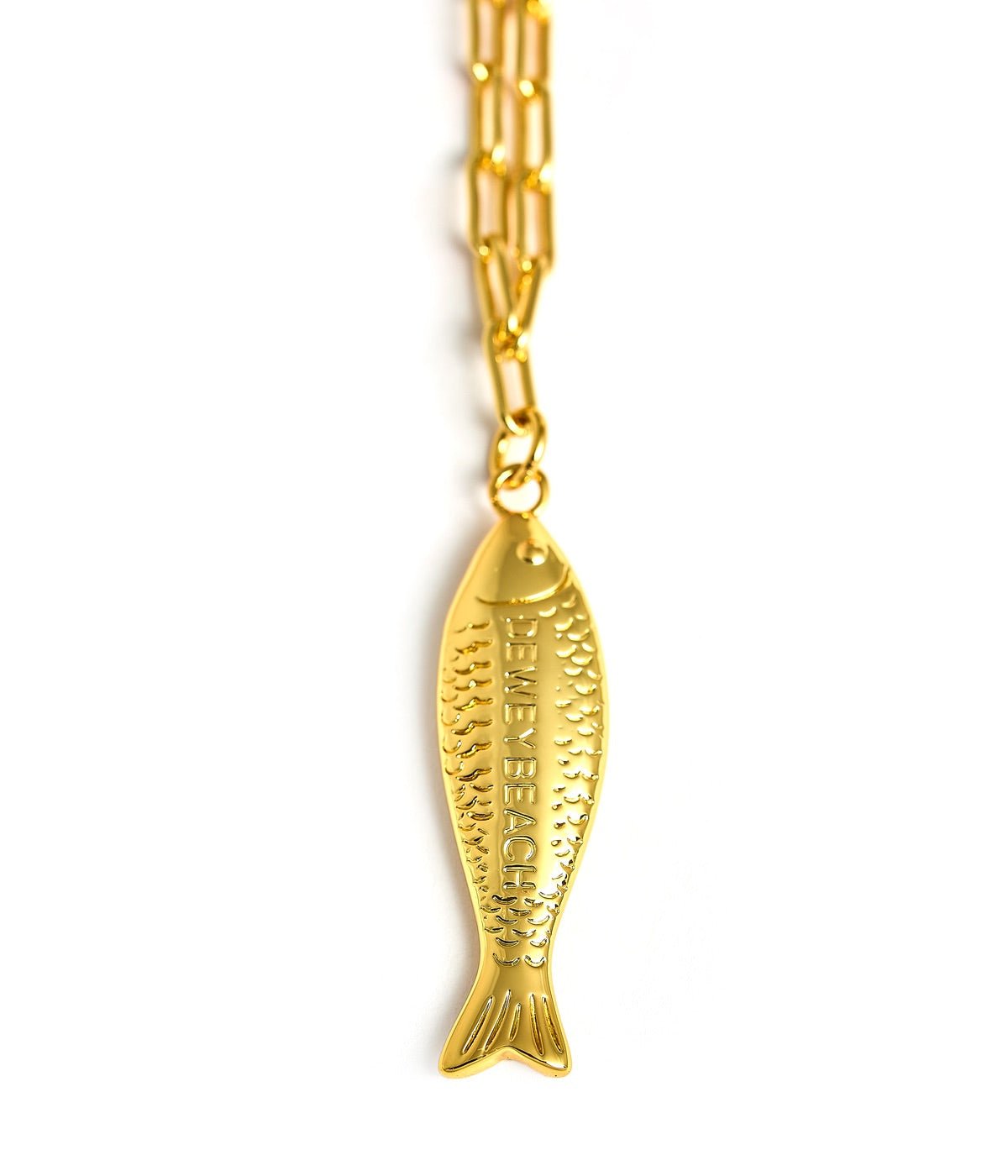 Fish - Beach Town - Small Paper Clip Chain Necklace - 18k Gold Plated 18 Inches - Bexa Boutique