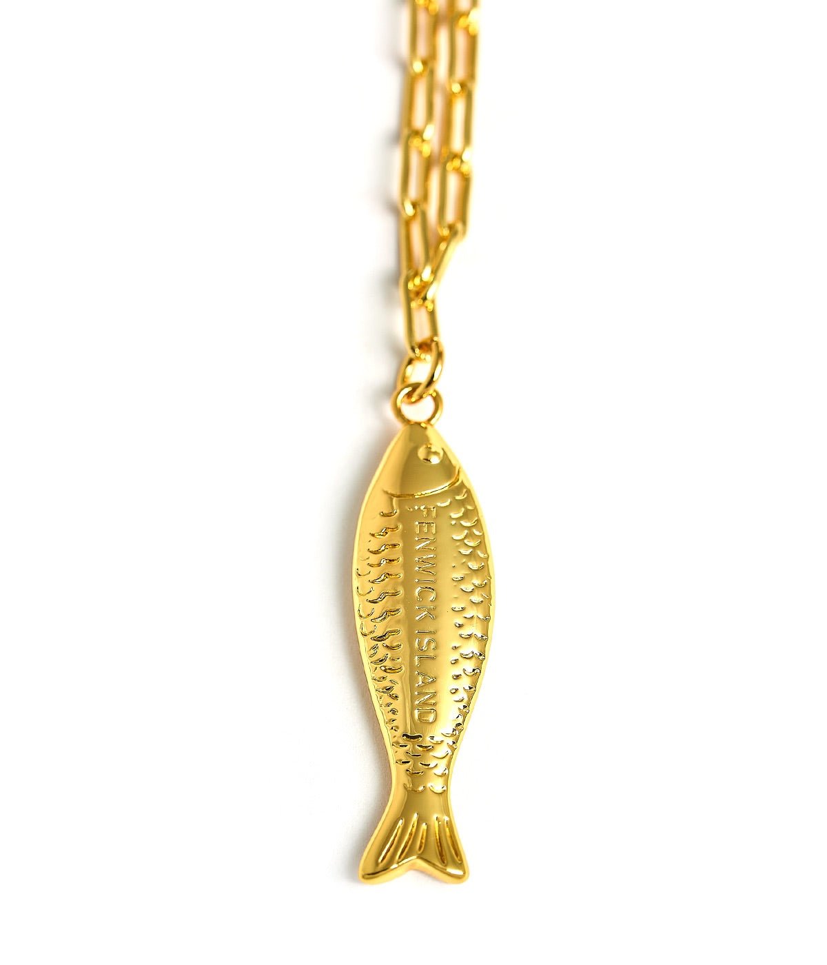 Fish - Beach Town - Small Paper Clip Chain Necklace - 18k Gold Plated 18 Inches - Bexa Boutique