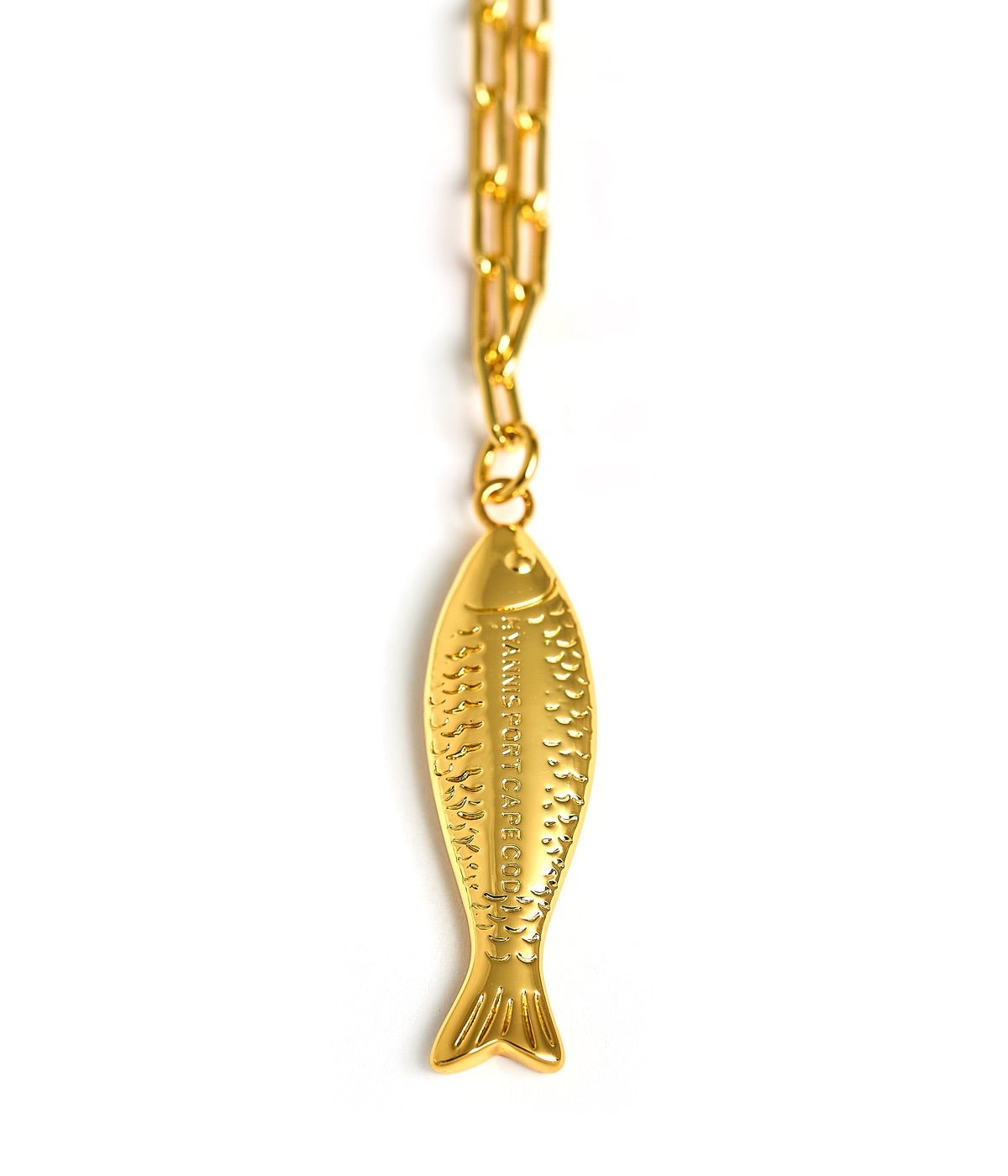 Fish - Beach Town - Small Paper Clip Chain Necklace - 18k Gold Plated 18 Inches - Bexa Boutique