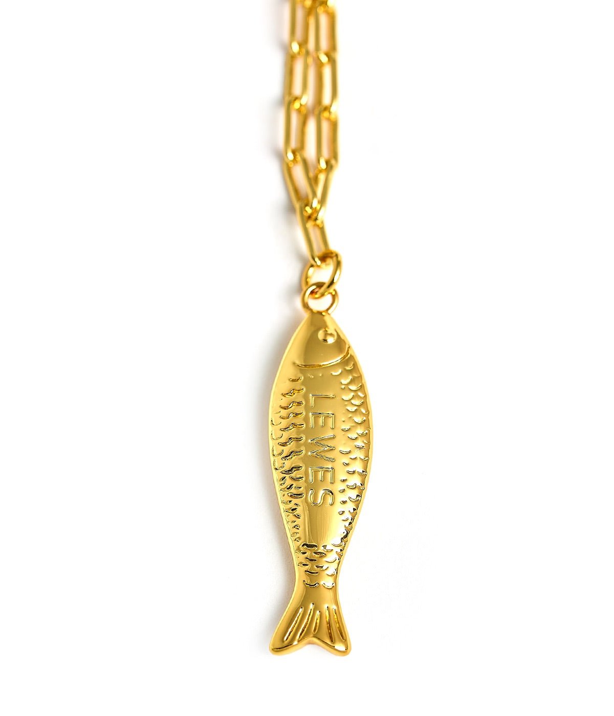 Fish - Beach Town - Small Paper Clip Chain Necklace - 18k Gold Plated 18 Inches - Bexa Boutique