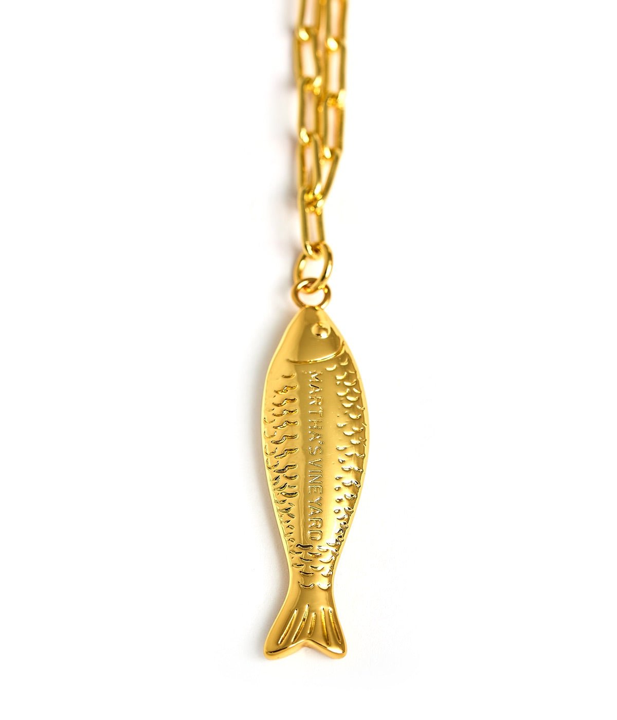 Fish - Beach Town - Small Paper Clip Chain Necklace - 18k Gold Plated 18 Inches - Bexa Boutique