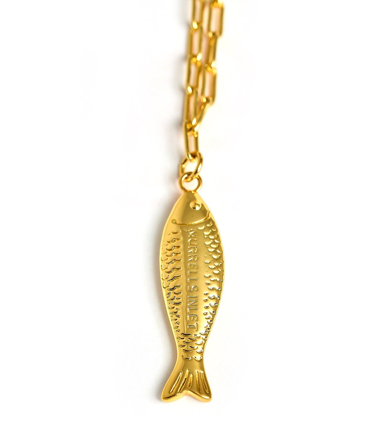 Fish - Beach Town - Small Paper Clip Chain Necklace - 18k Gold Plated 18 Inches - Bexa Boutique