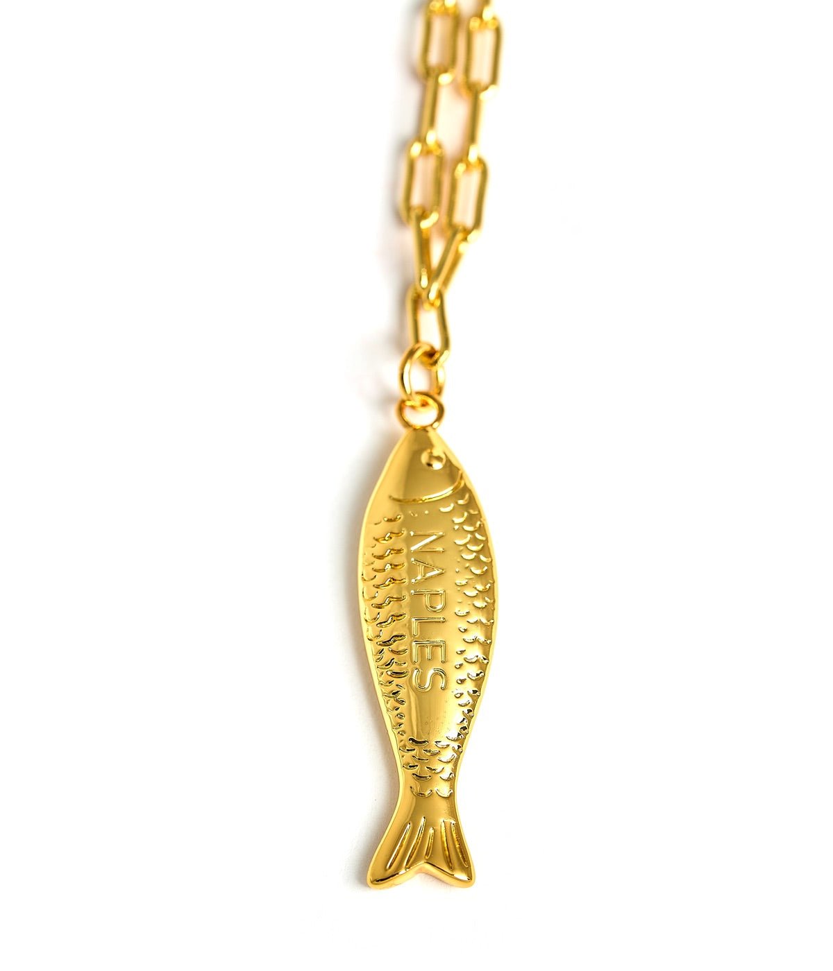 Fish - Beach Town - Small Paper Clip Chain Necklace - 18k Gold Plated 18 Inches - Bexa Boutique