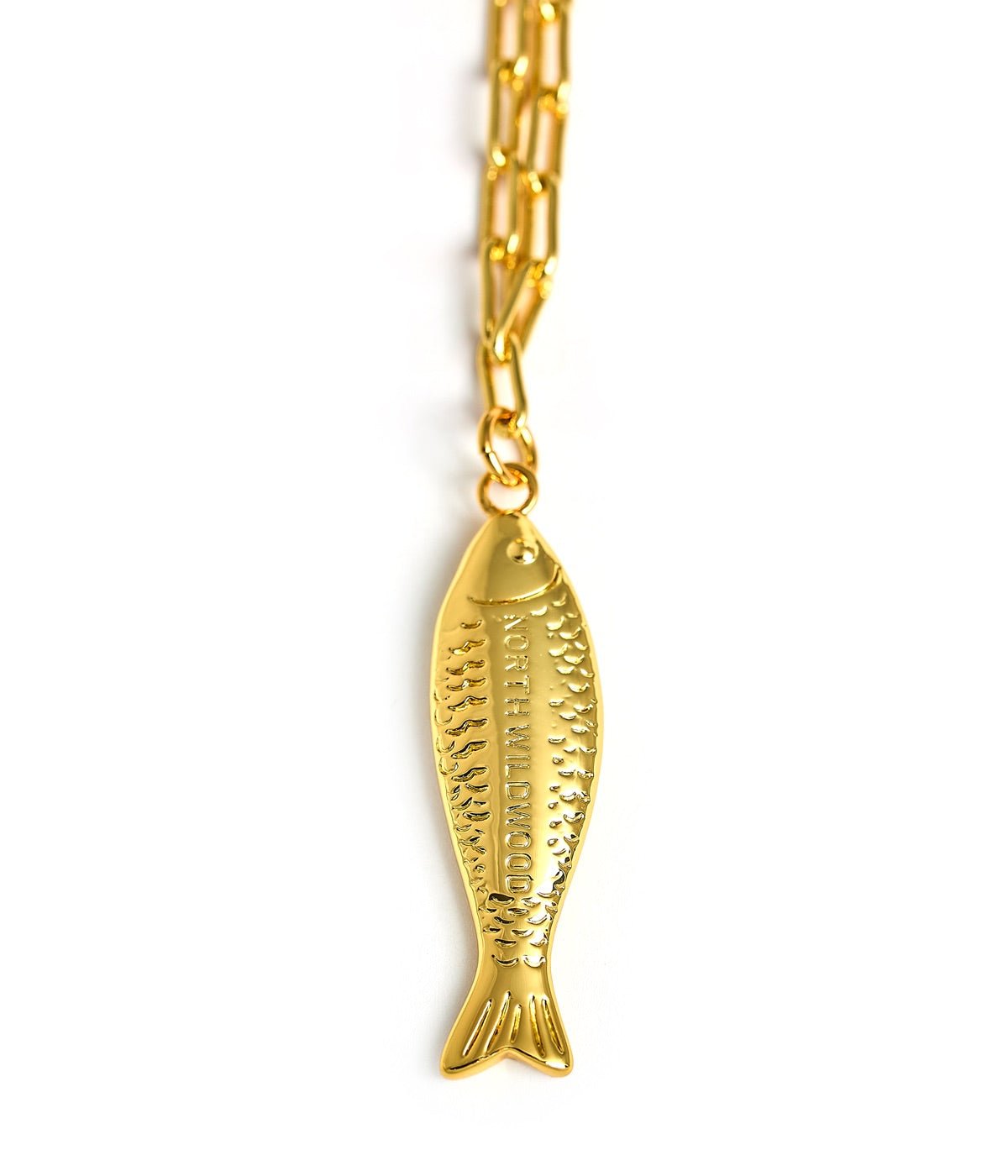 Fish - Beach Town - Small Paper Clip Chain Necklace - 18k Gold Plated 18 Inches - Bexa Boutique