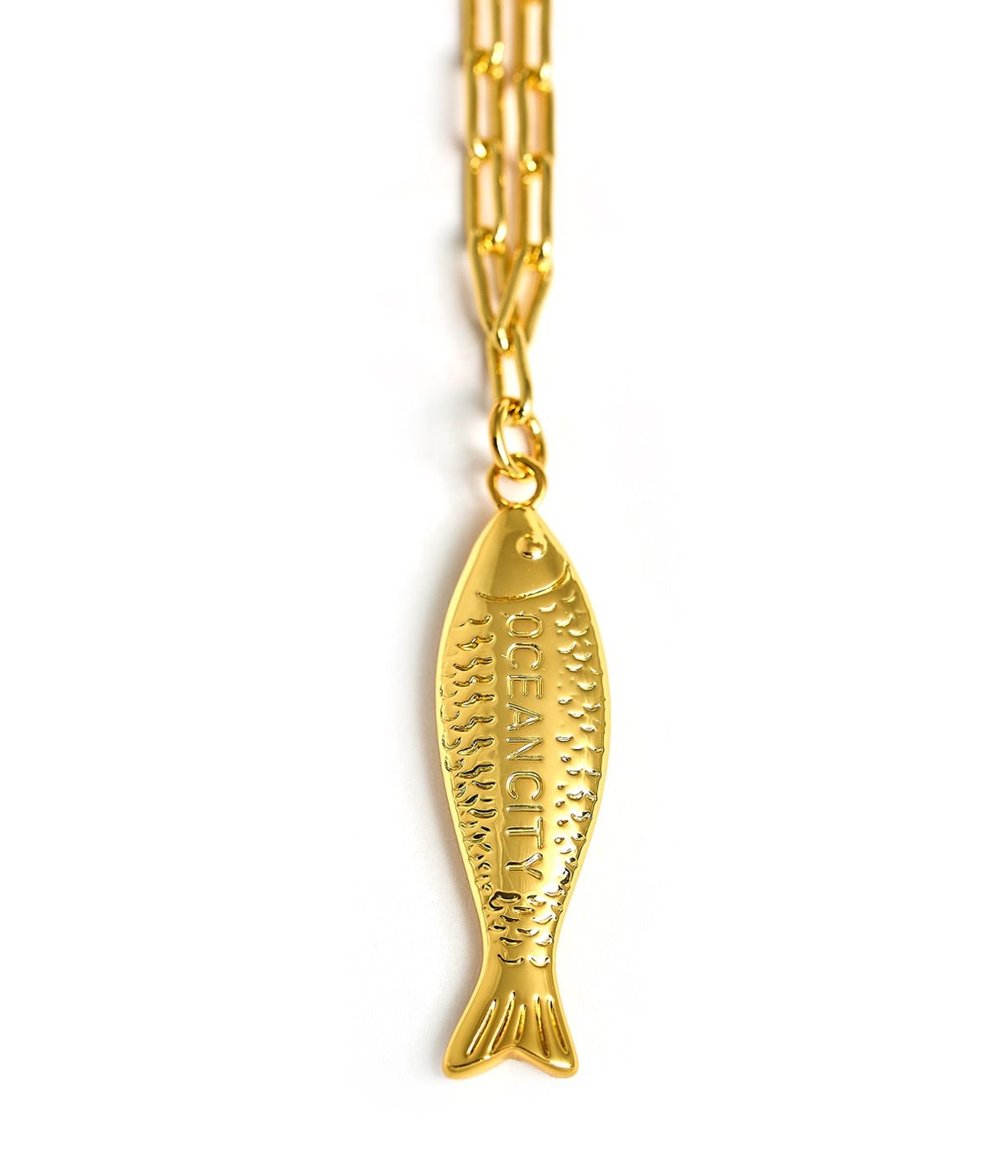 Fish - Beach Town - Small Paper Clip Chain Necklace - 18k Gold Plated 18 Inches - Bexa Boutique