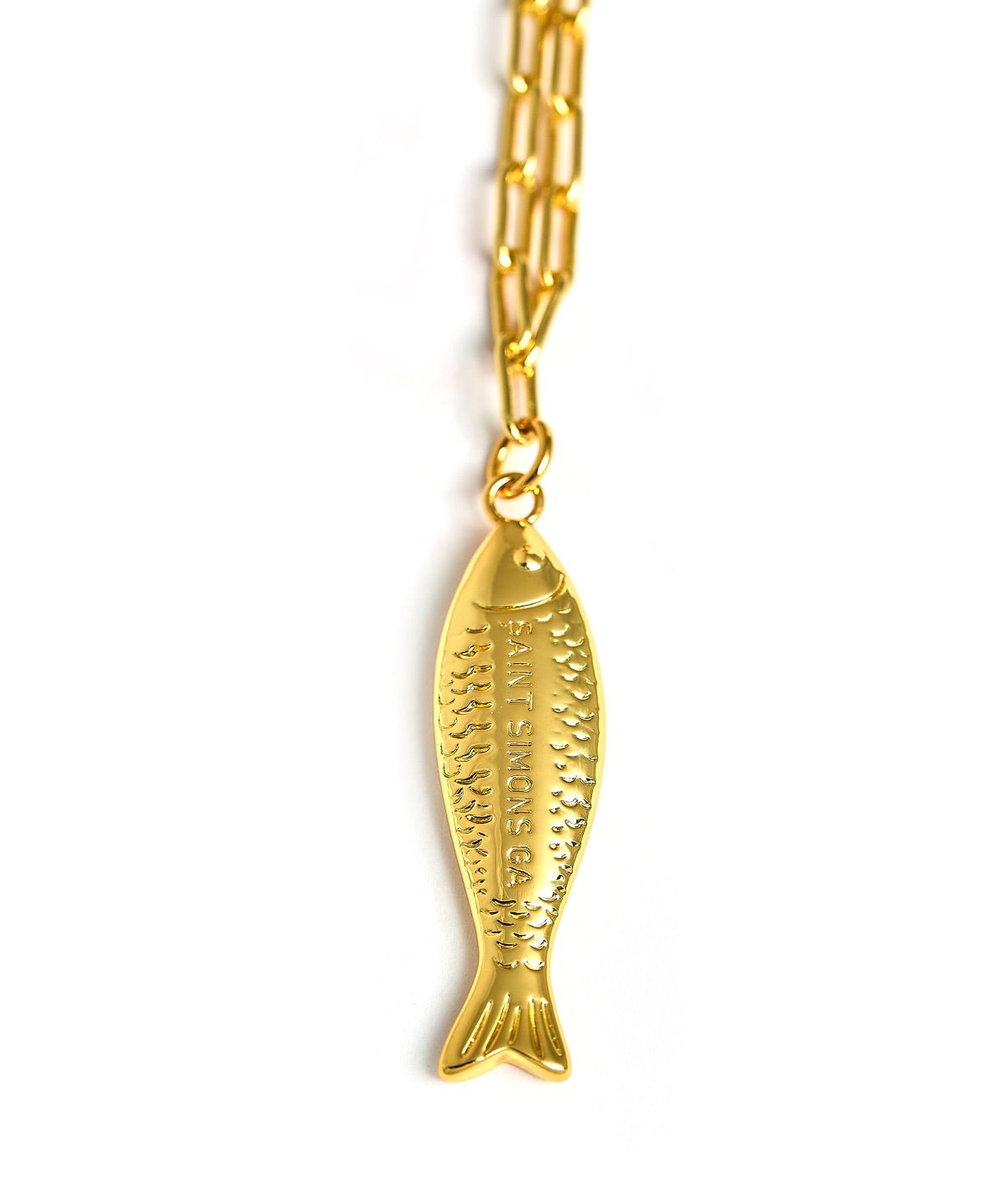 Fish - Beach Town - Small Paper Clip Chain Necklace - 18k Gold Plated 18 Inches - Bexa Boutique