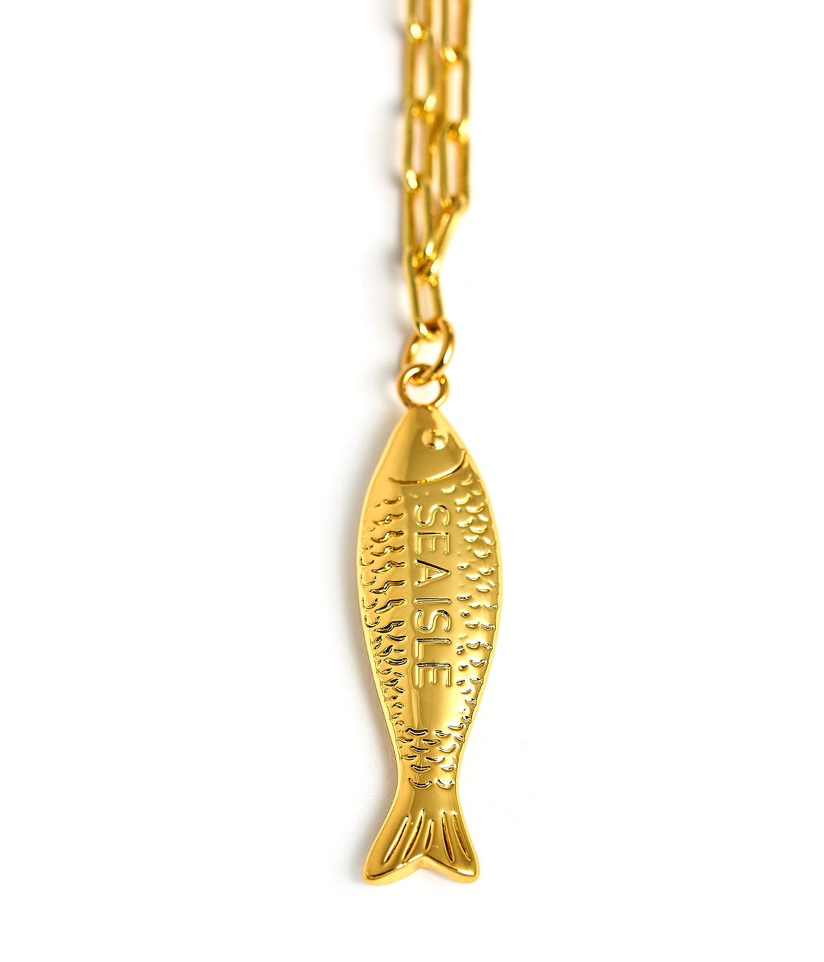 Fish - Beach Town - Small Paper Clip Chain Necklace - 18k Gold Plated 18 Inches - Bexa Boutique