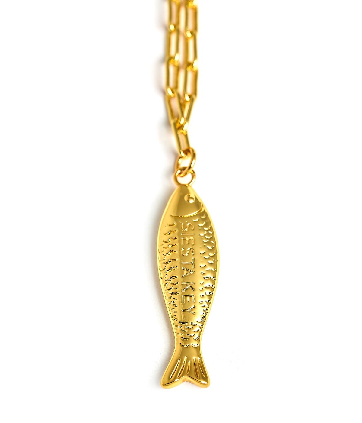 Fish - Beach Town - Small Paper Clip Chain Necklace - 18k Gold Plated 18 Inches - Bexa Boutique