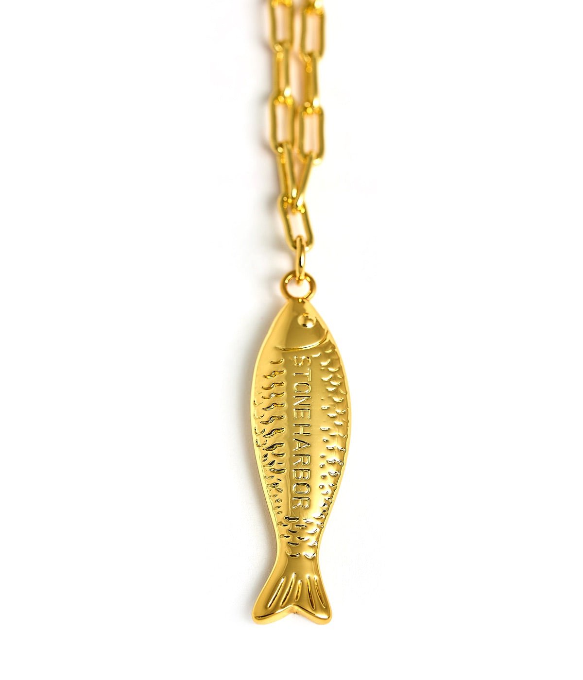 Fish - Beach Town - Small Paper Clip Chain Necklace - 18k Gold Plated 18 Inches - Bexa Boutique