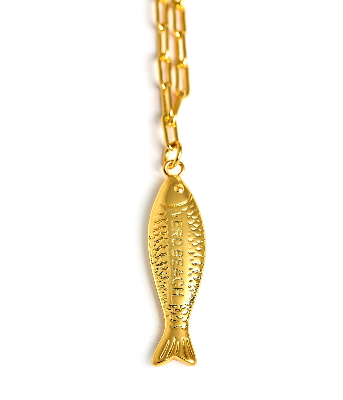 Fish - Beach Town - Small Paper Clip Chain Necklace - 18k Gold Plated 18 Inches - Bexa Boutique