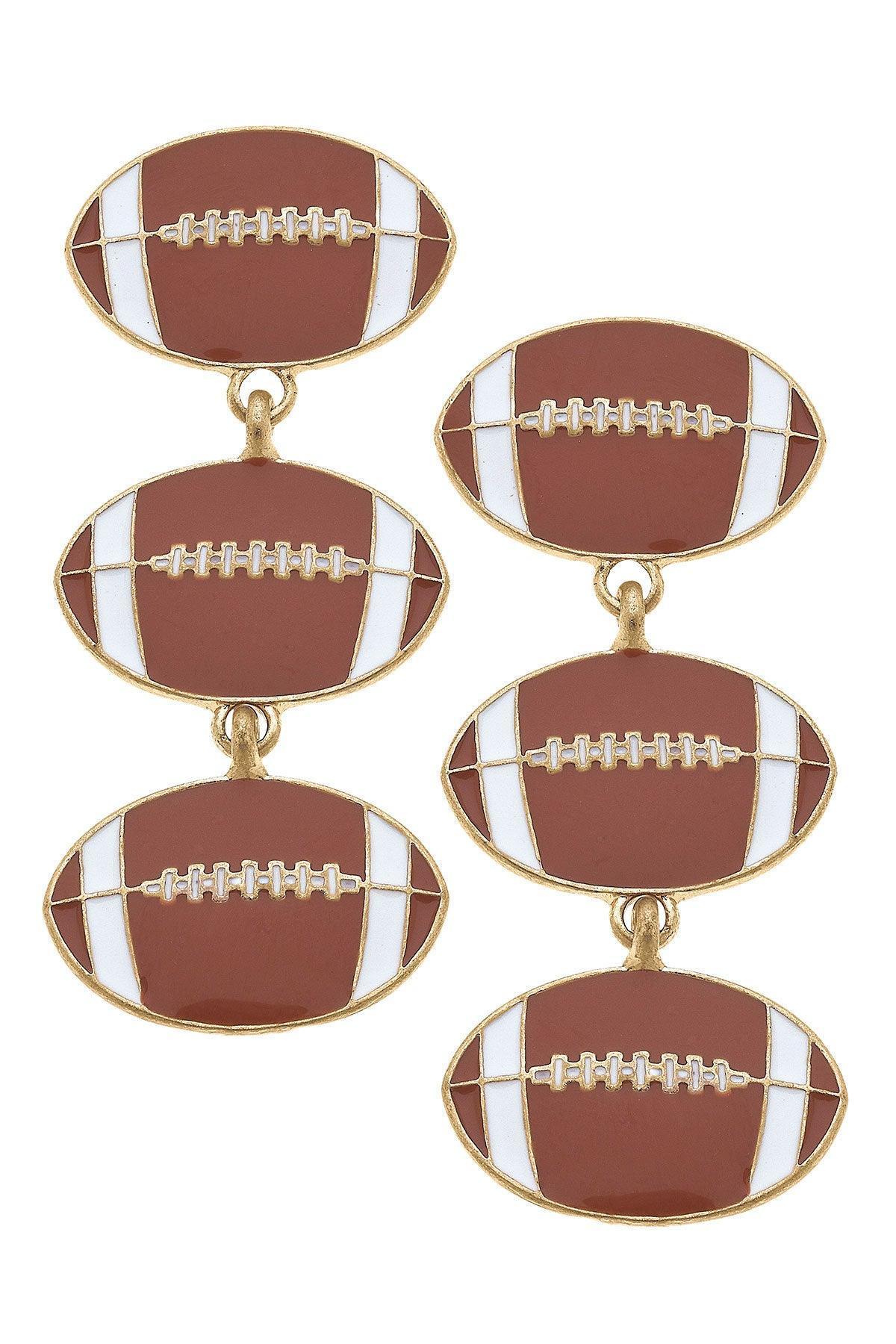 Football Triple Drop Enamel Earrings in Brown