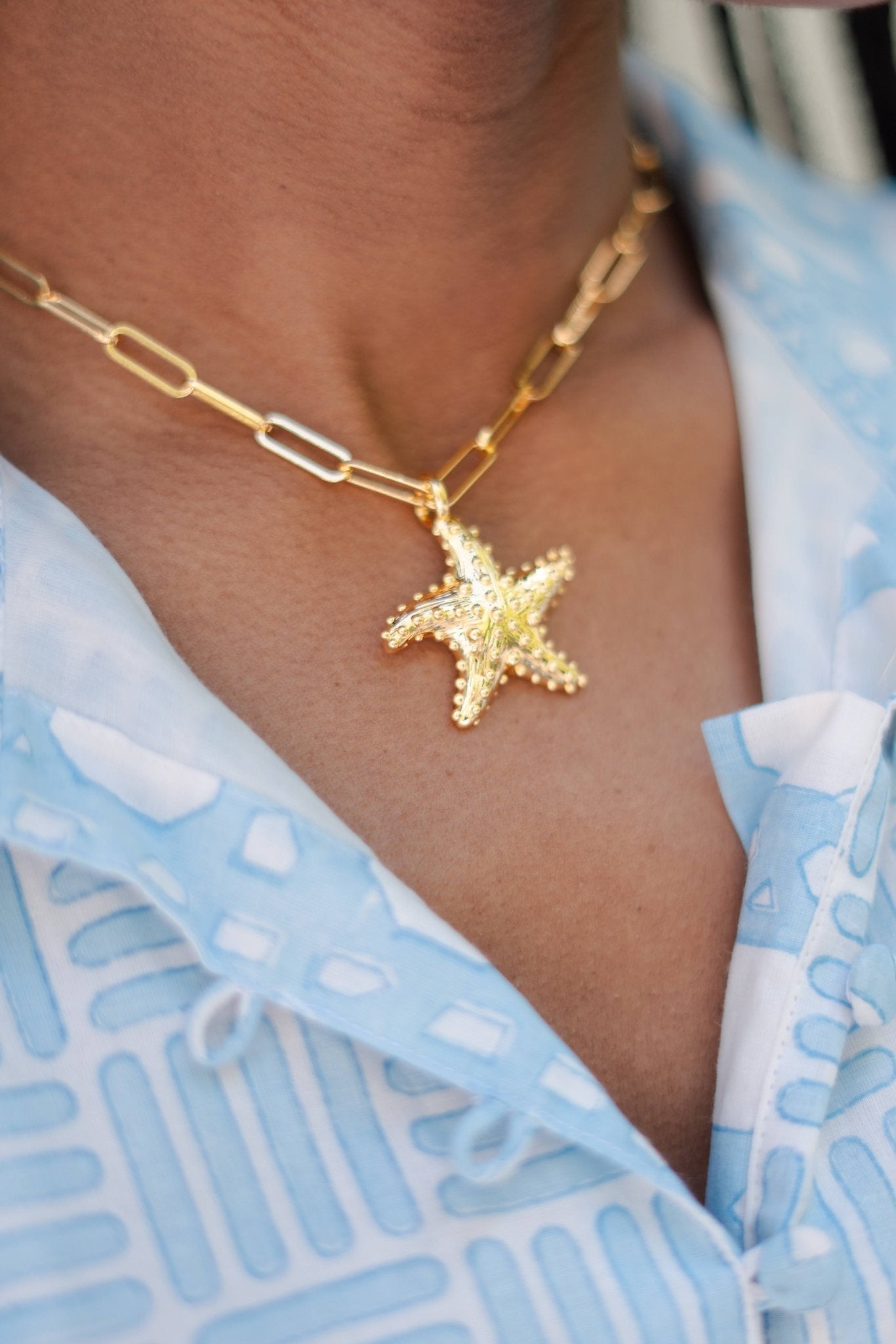 Gold Puffy Starfish Charm Necklace - 18k Gold Plated - Bexa Boutique