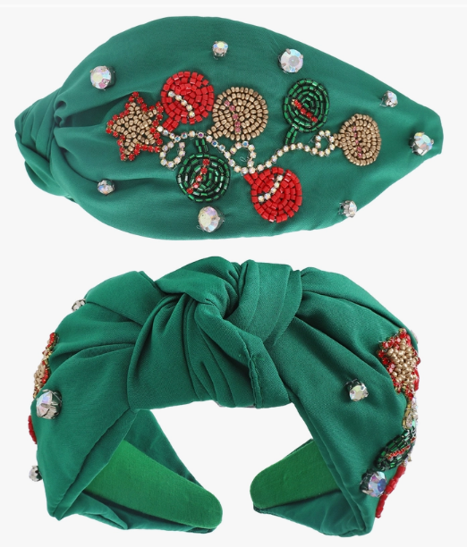 Jeweled Christmas Tree Beaded Knotted Headband - Bexa Boutique