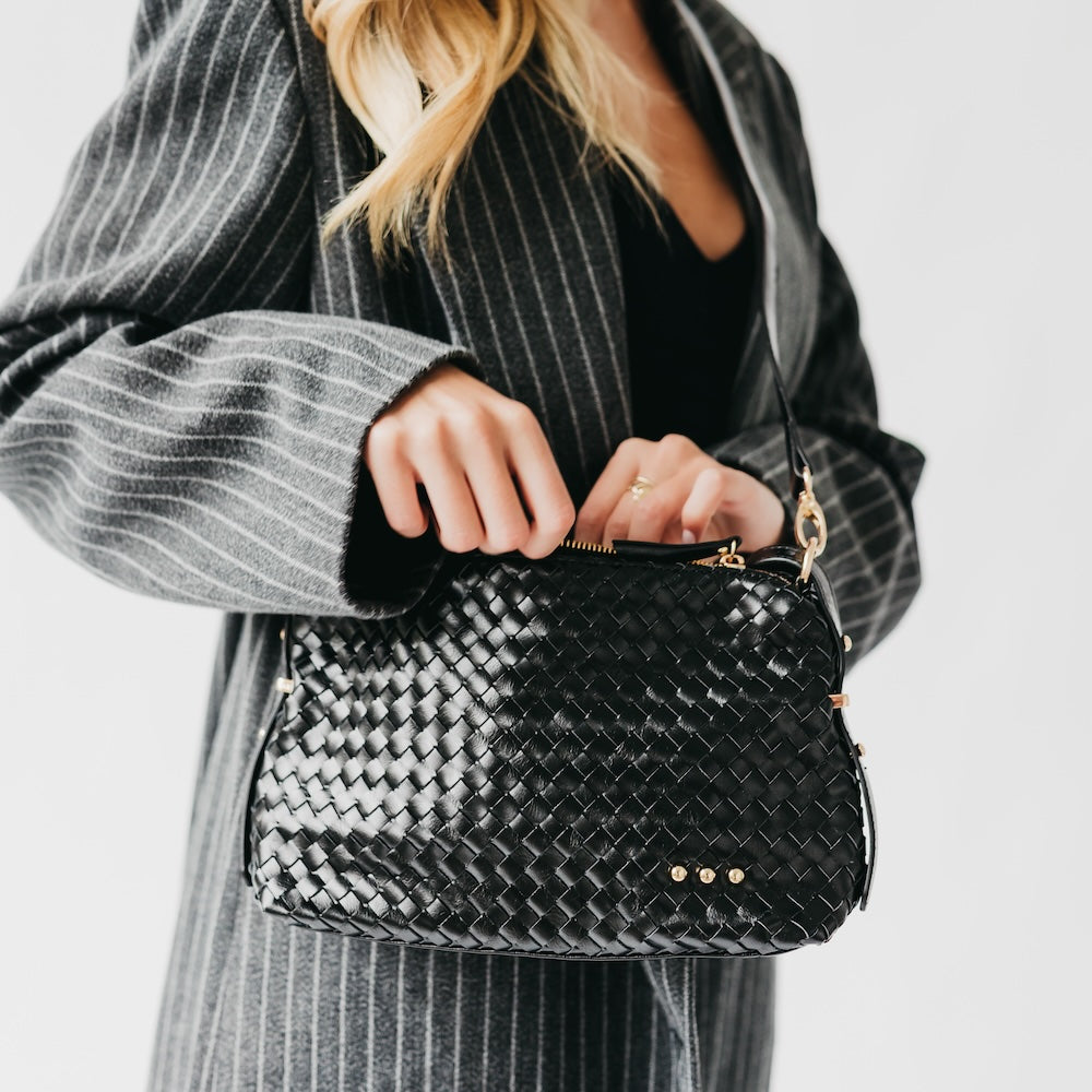 Harper Hobo Woven Shoulder Bag - Black - Bexa Boutique
