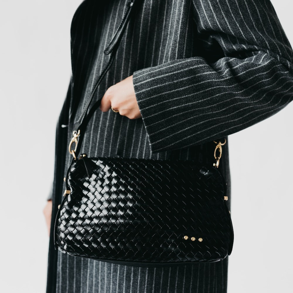 Harper Hobo Woven Shoulder Bag - Black - Bexa Boutique