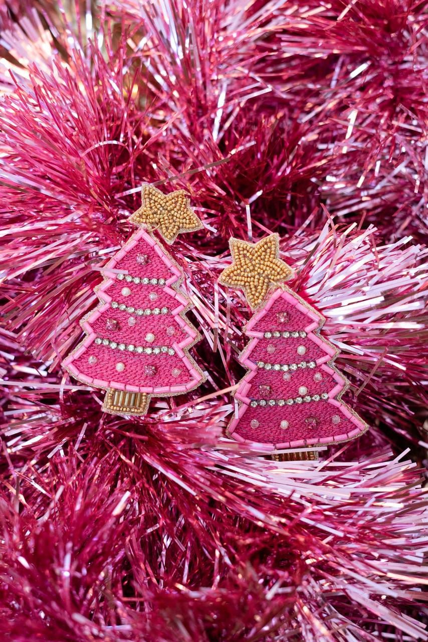 Hot Pink Christmas Tree - Earring