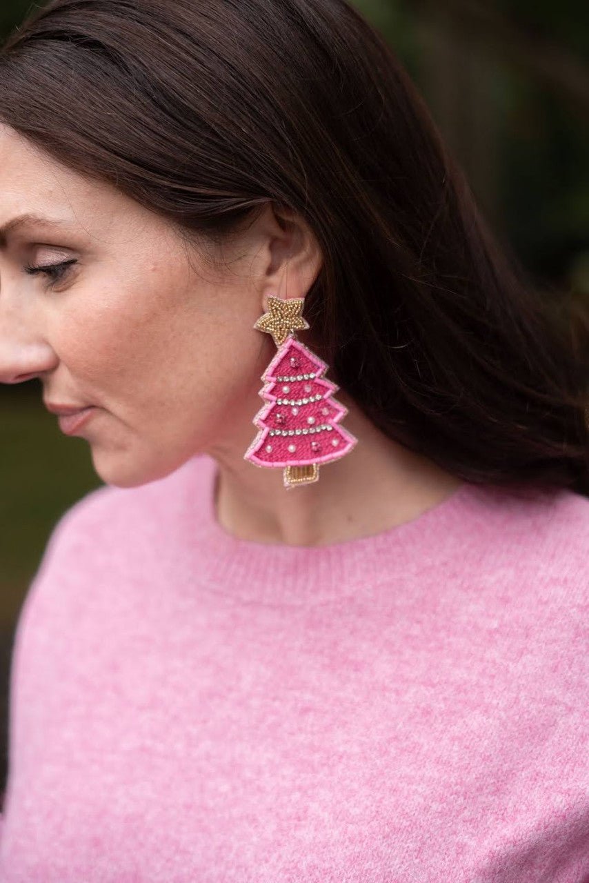 Hot Pink Christmas Tree - Earring