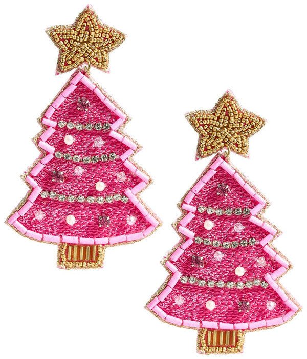 Hot Pink Christmas Tree - Earring