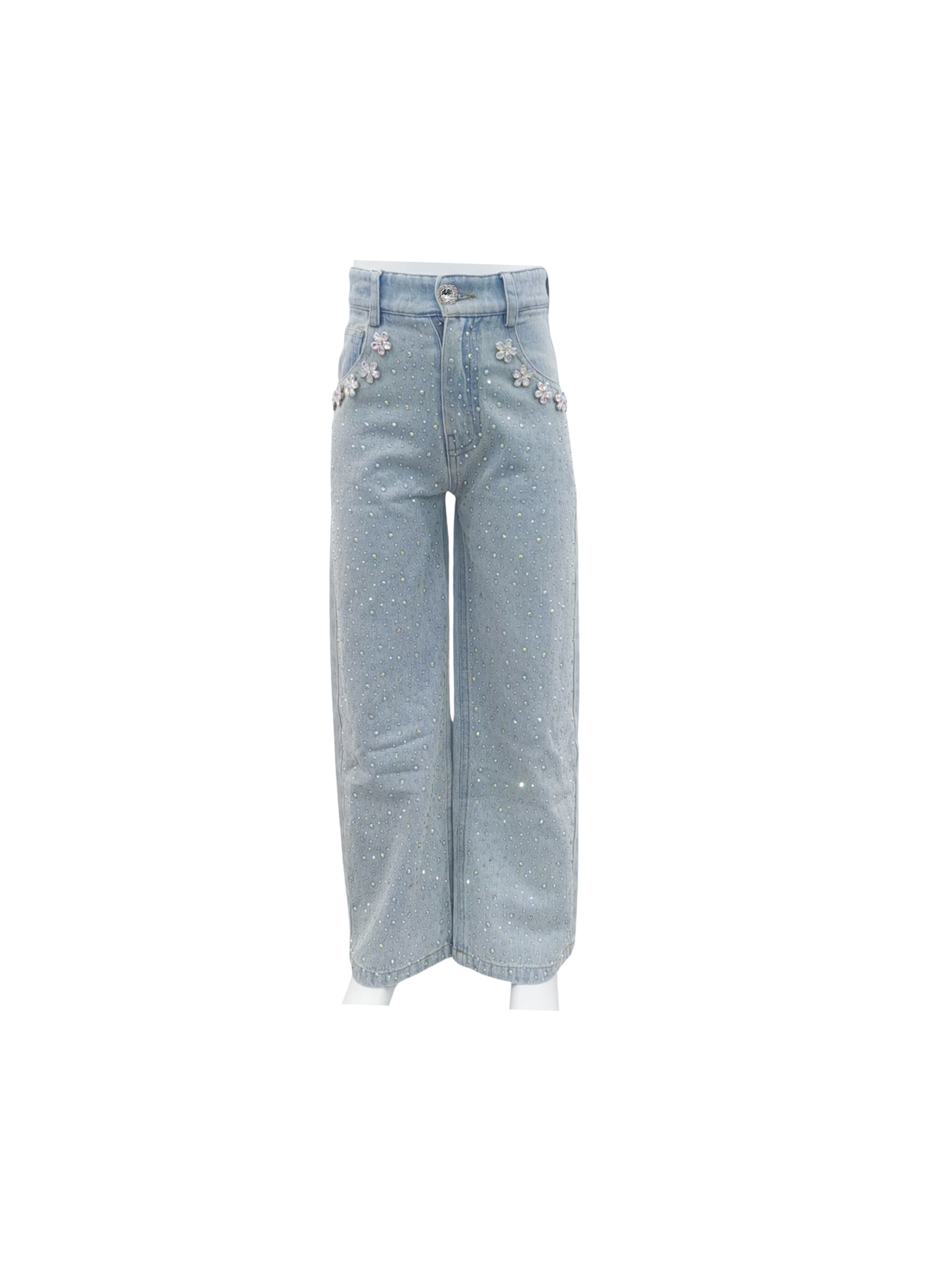 Wide Leg Gem Embellished Jeans