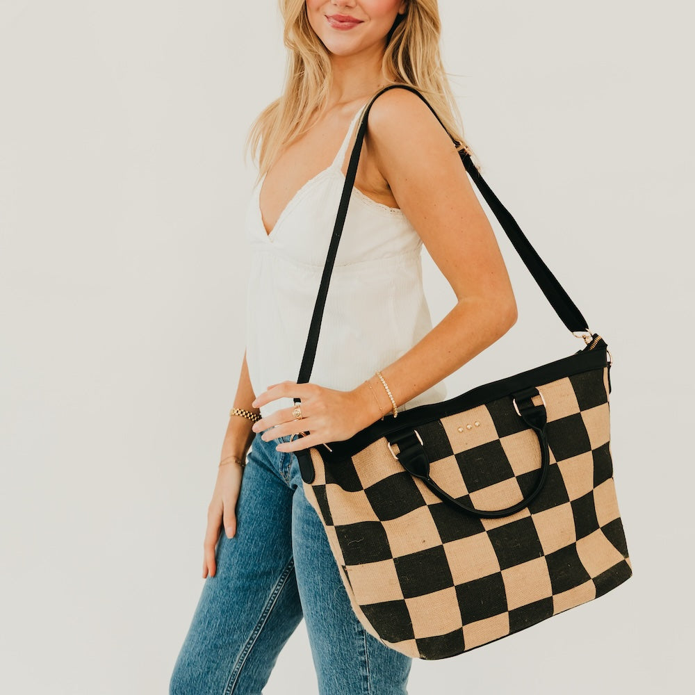 June Jute Tote Bag - Stripe Black - Bexa Boutique