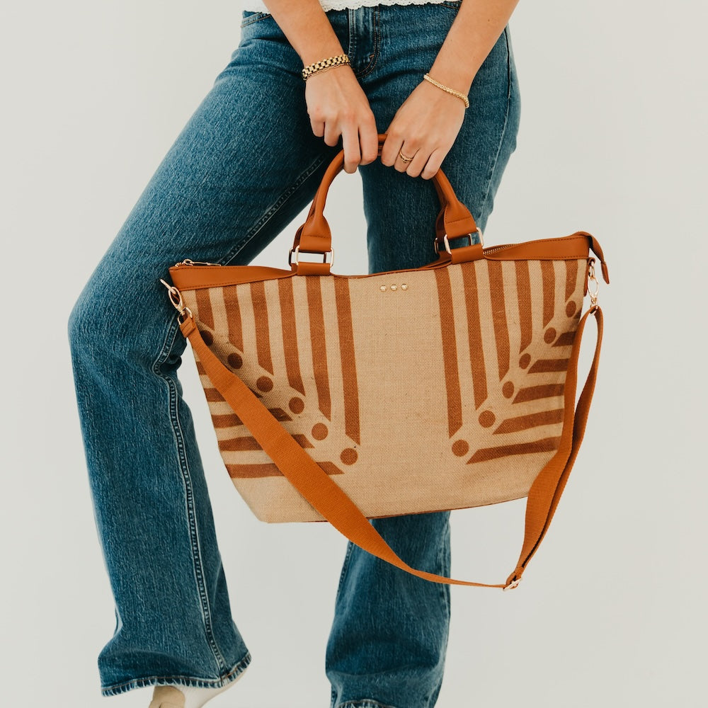 June Jute Tote Bag - Stripe Black - Bexa Boutique