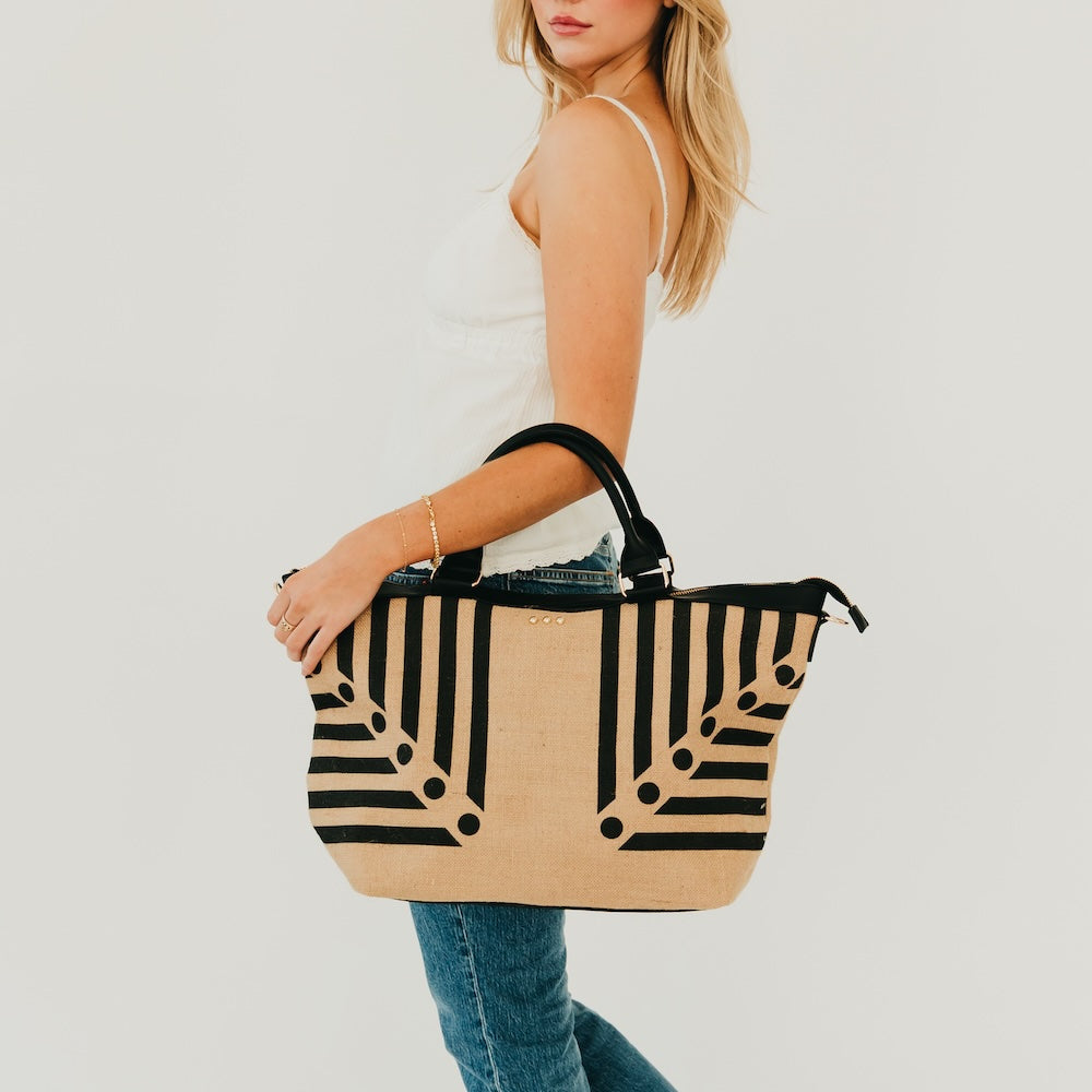 June Jute Tote Bag - Stripe Black - Bexa Boutique