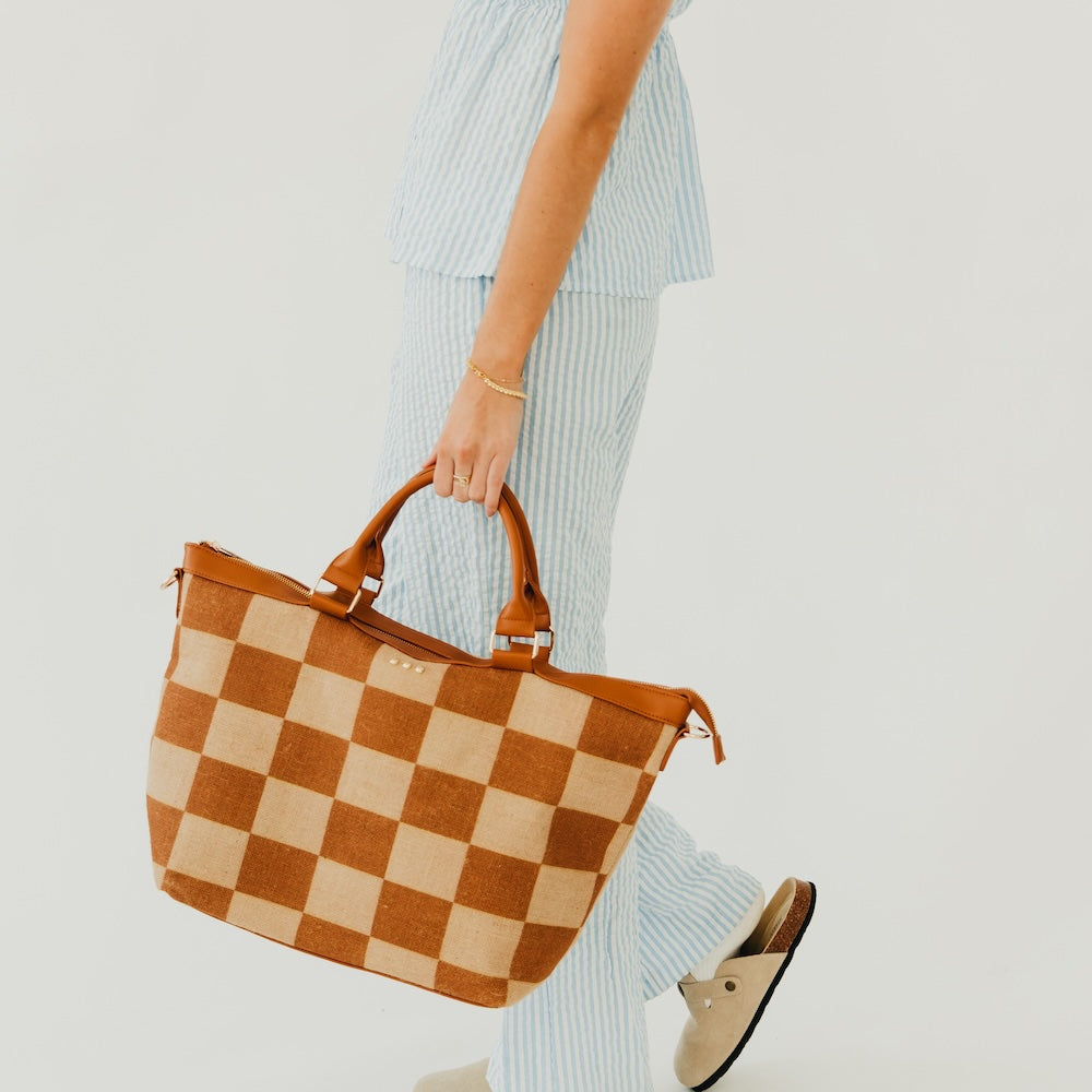 June Jute Tote Bag - Stripe Black - Bexa Boutique