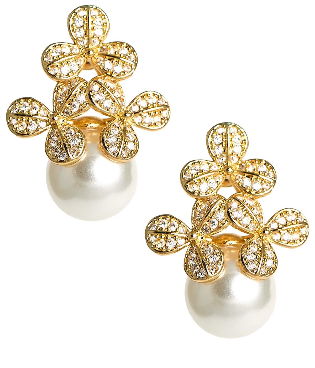 Kennedy Earrings - Rhinestone & Pearl- 18k Gold Plated - Kristin Kennedy Collection - Gold - Bexa Boutique