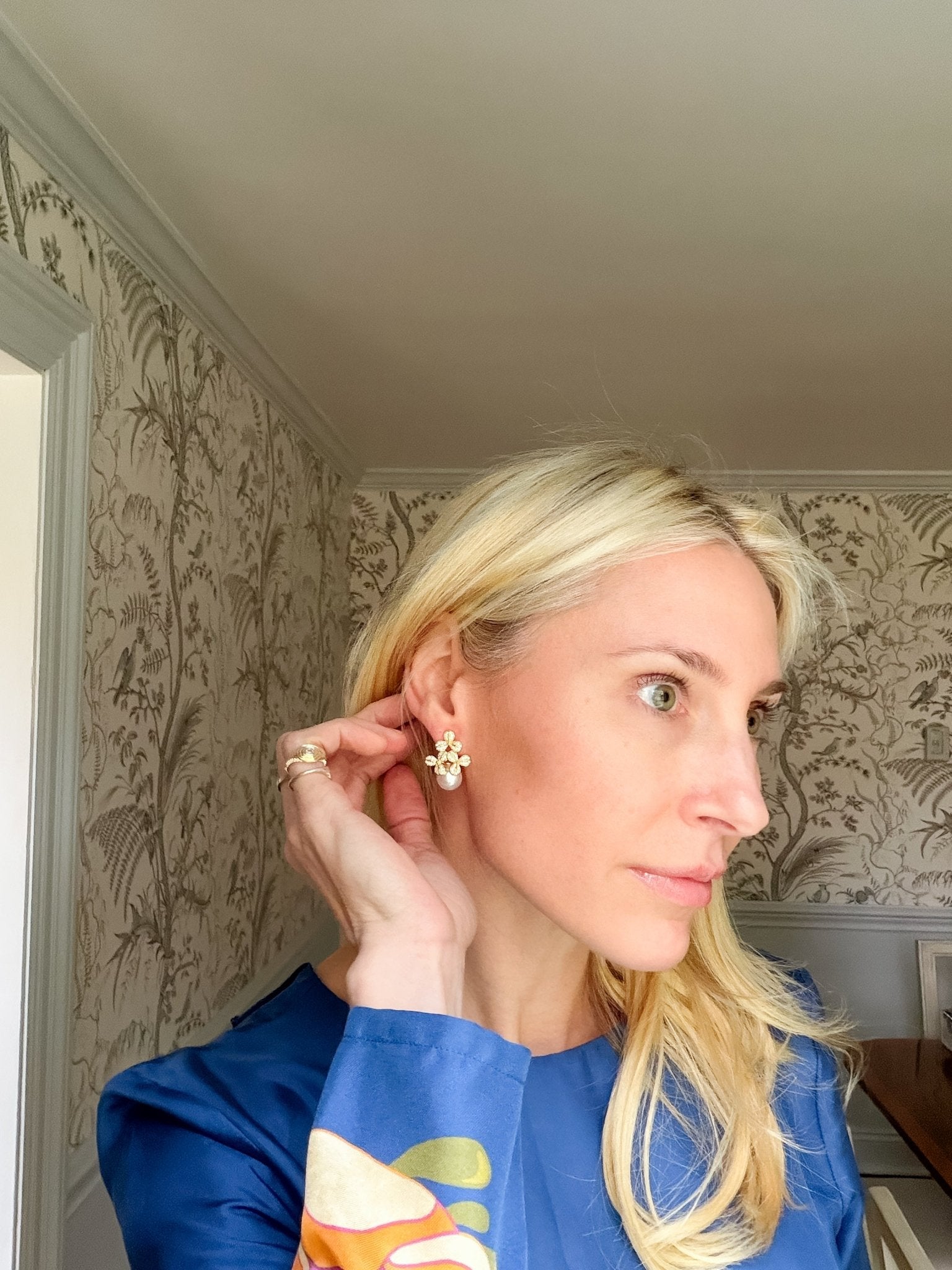 Kennedy Earrings - Rhinestone & Pearl- 18k Gold Plated - Kristin Kennedy Collection - Gold - Bexa Boutique
