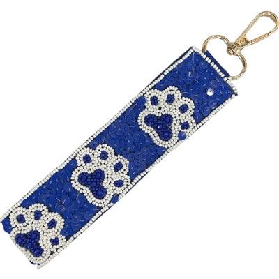 Blue Paw Game Day Seed Bead Keychain