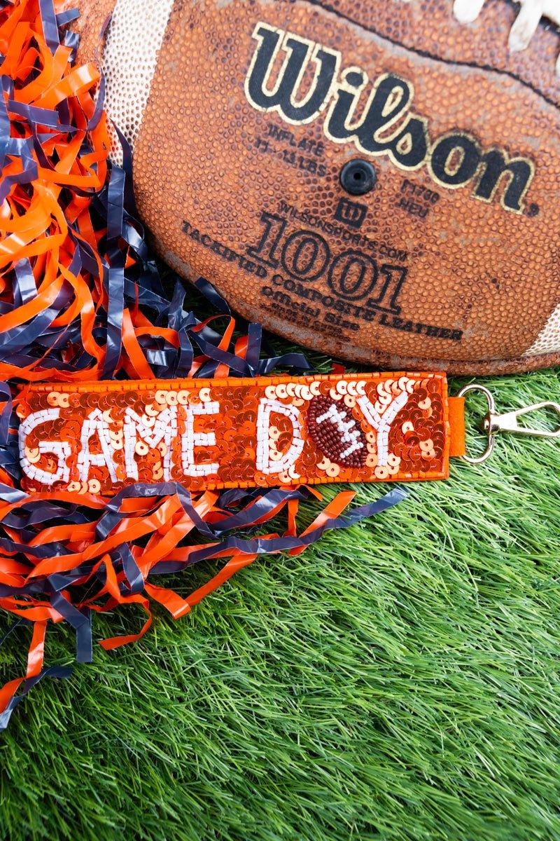 Orange and White Game Day Seed Bead Keychain